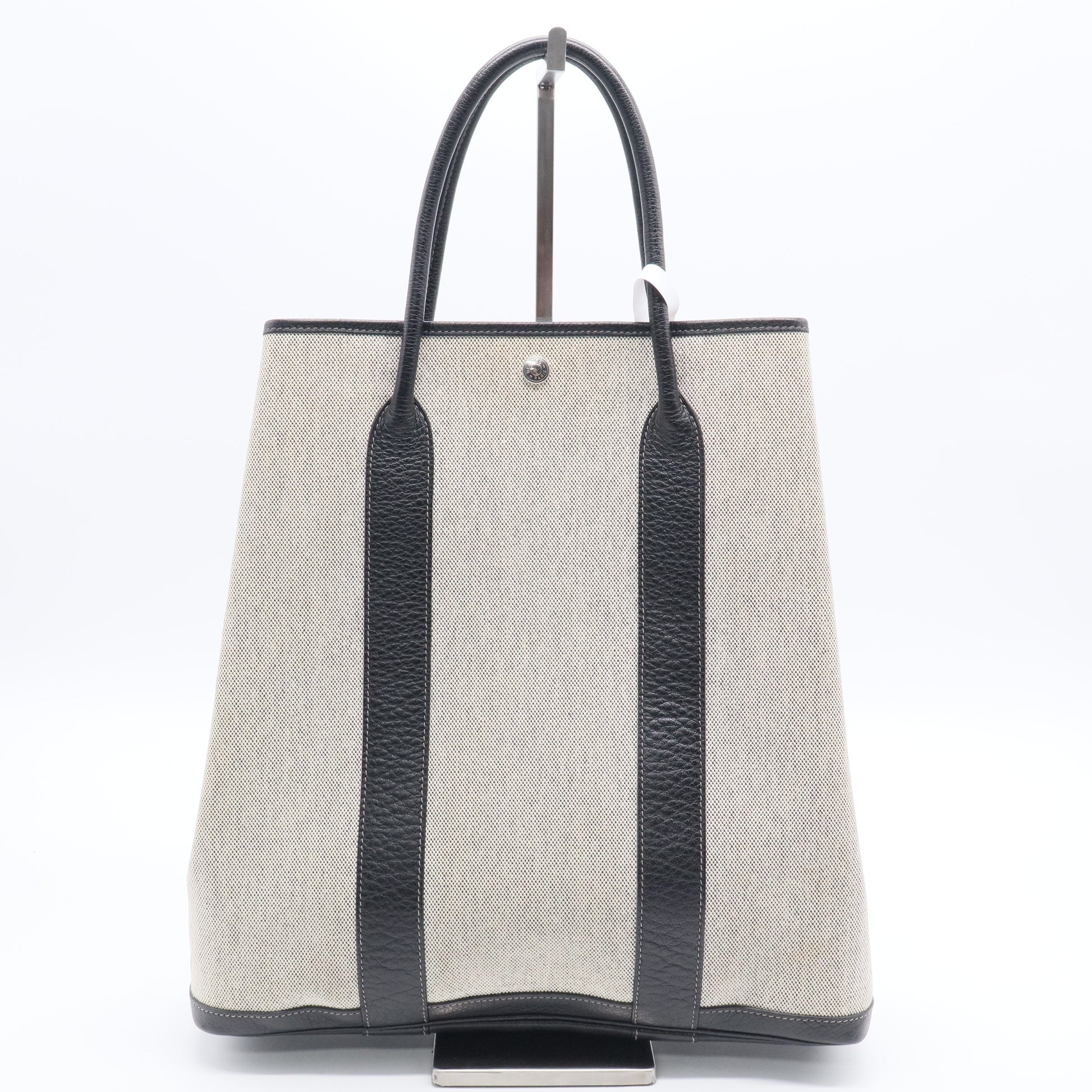 Hermes Natural Linen/Black Buffalo Leather Vertical Garden Party Tote Bag B20153