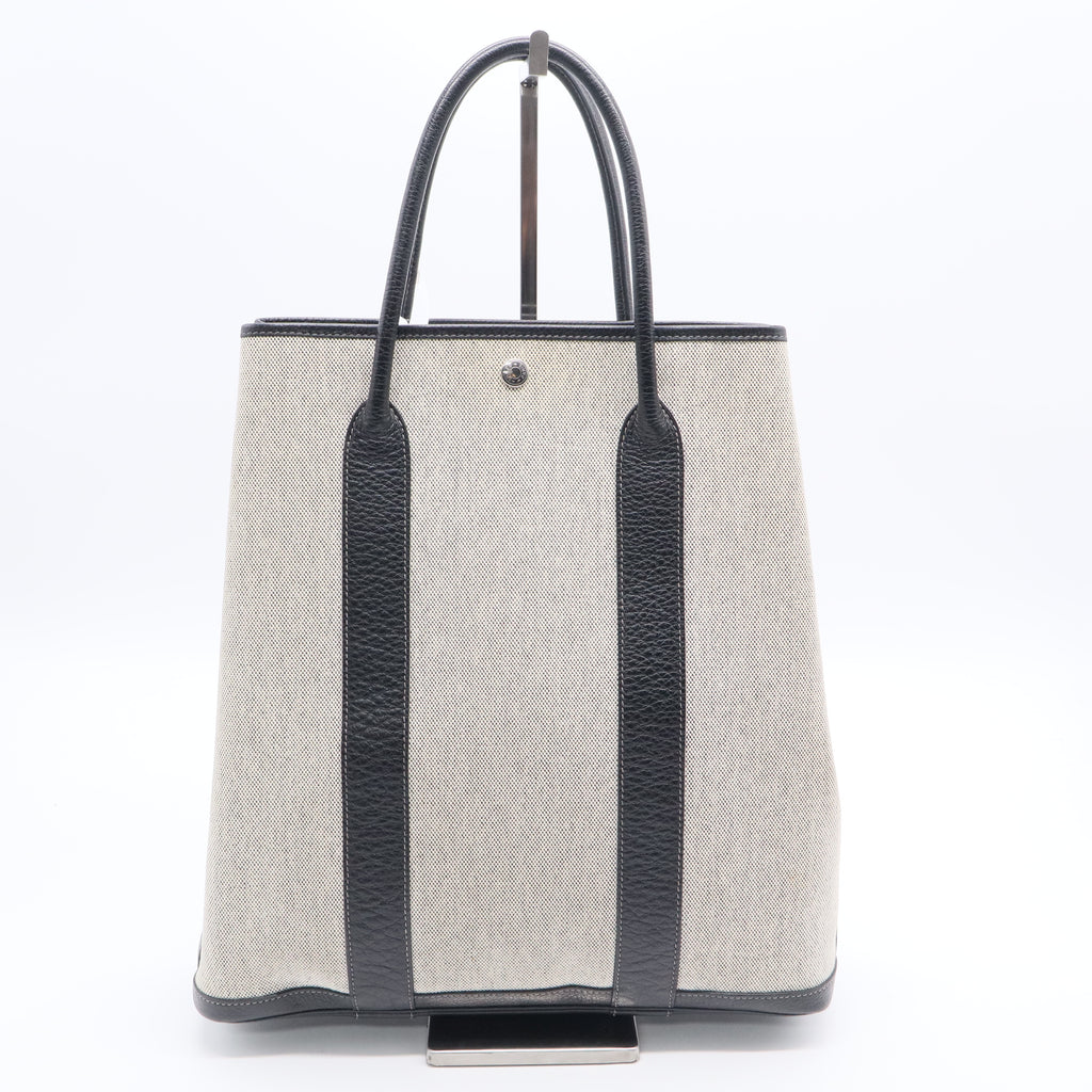 Hermes Natural Linen/Black Buffalo Leather Vertical Garden Party Tote Bag B20153