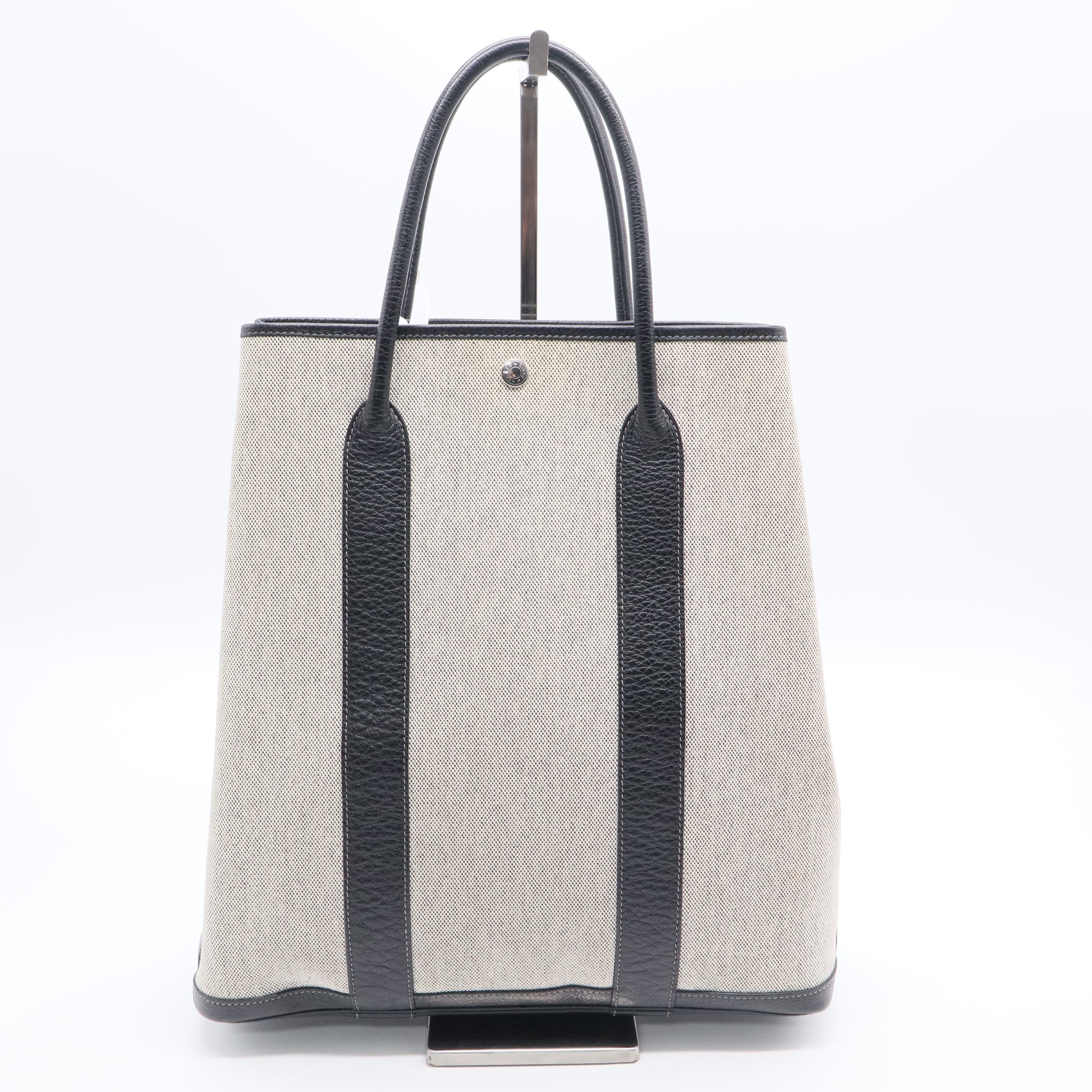 Hermes Natural Linen/Black Buffalo Leather Vertical Garden Party Tote Bag B20153