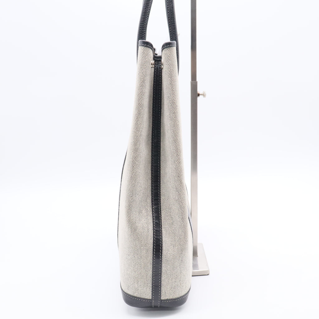 Hermes Natural Linen/Black Buffalo Leather Vertical Garden Party Tote Bag B20153