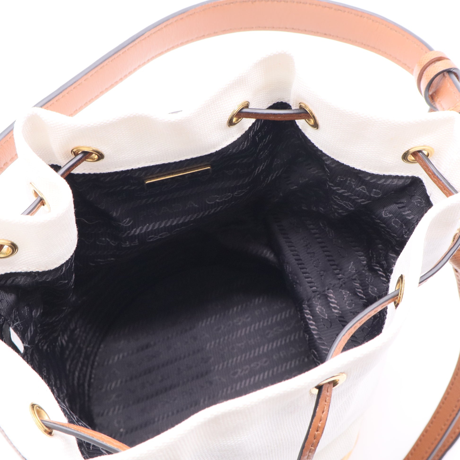 Prada Drawstring Bucket Bag Canvas and Wicker Medium Twins B20100