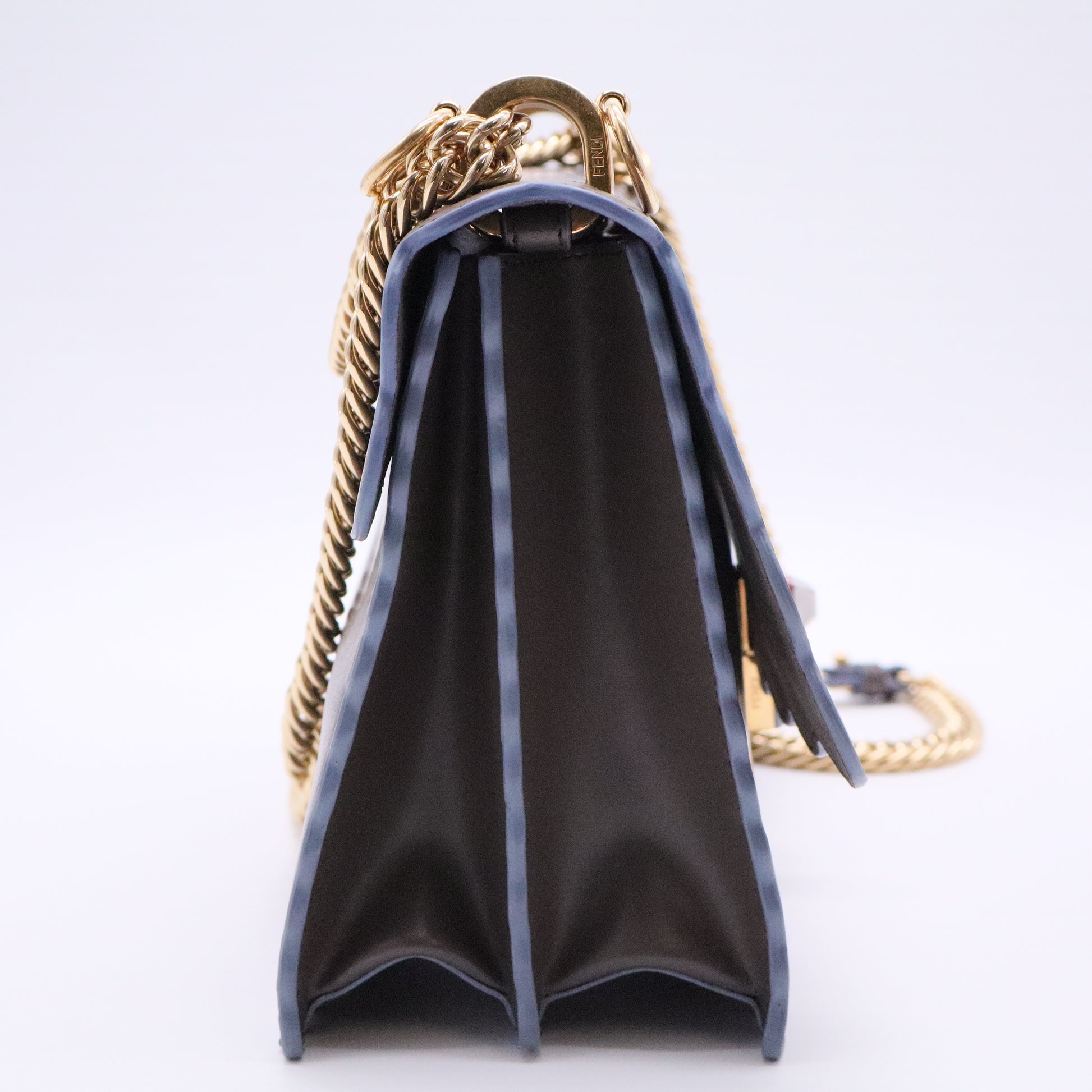 Fendi Dark Beige Leather Medium Scalloped Kan I Shoulder Bag gisel