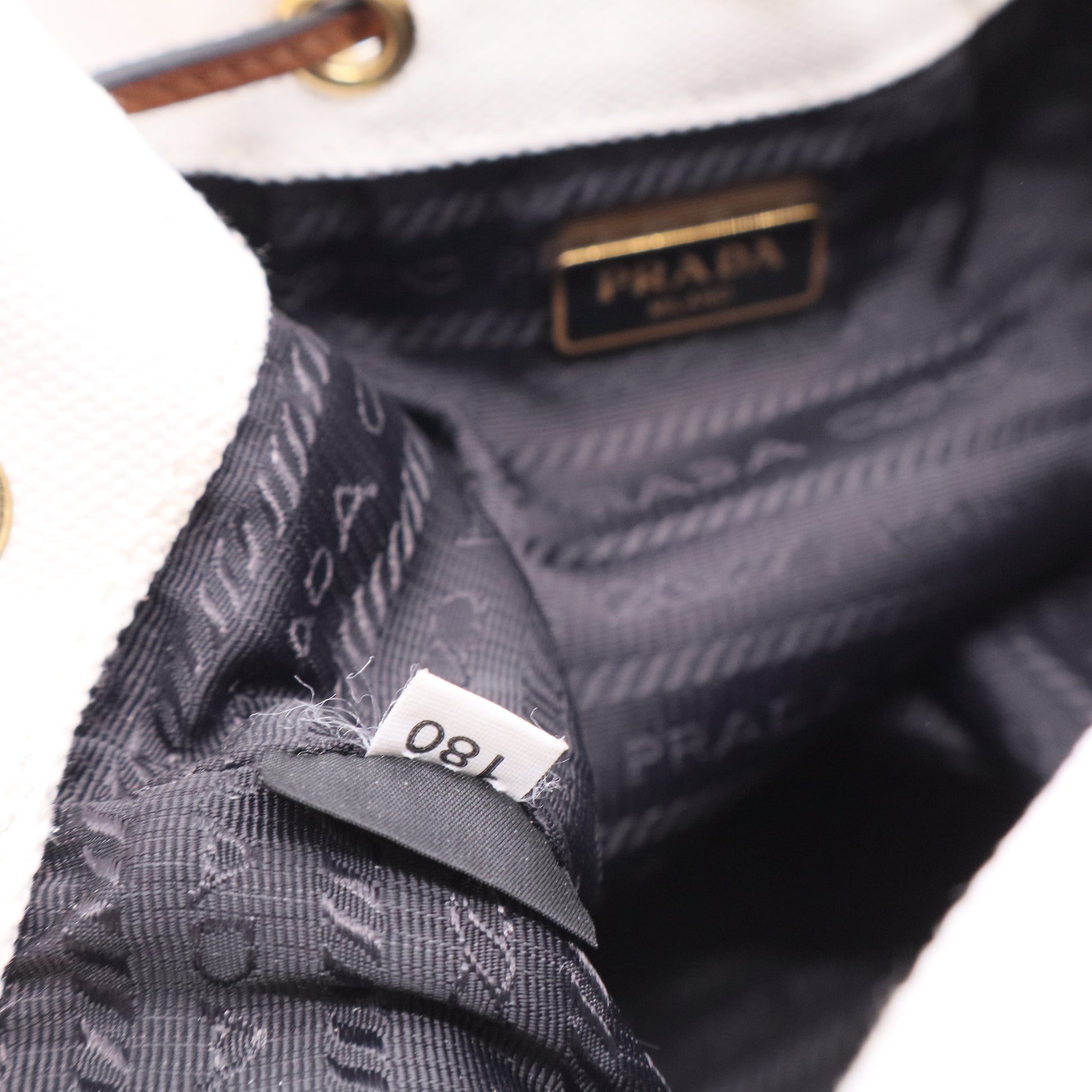 Prada Drawstring Bucket Bag Canvas and Wicker Medium Twins B20100