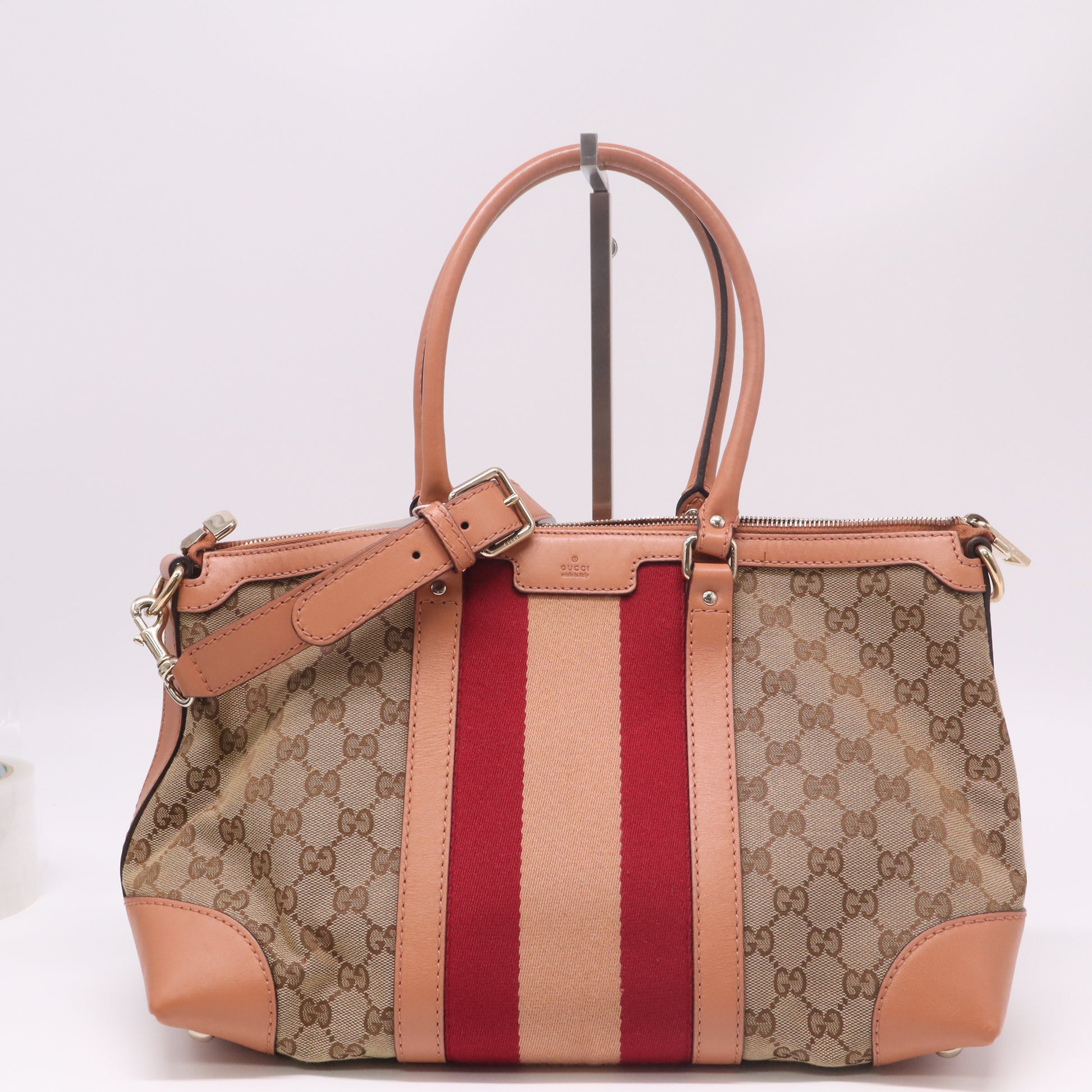 Gucci Monogram Vintage Web Top Handle Bag Pink twins B23150