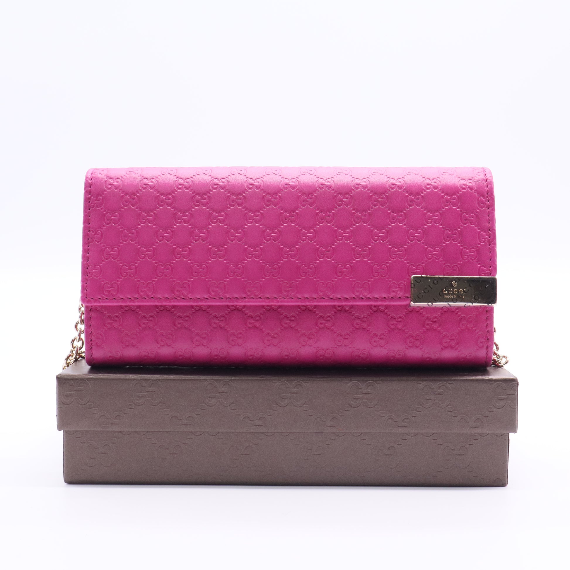 Gucci Signature Chain Wallet Microguccissima Bouganville W20230