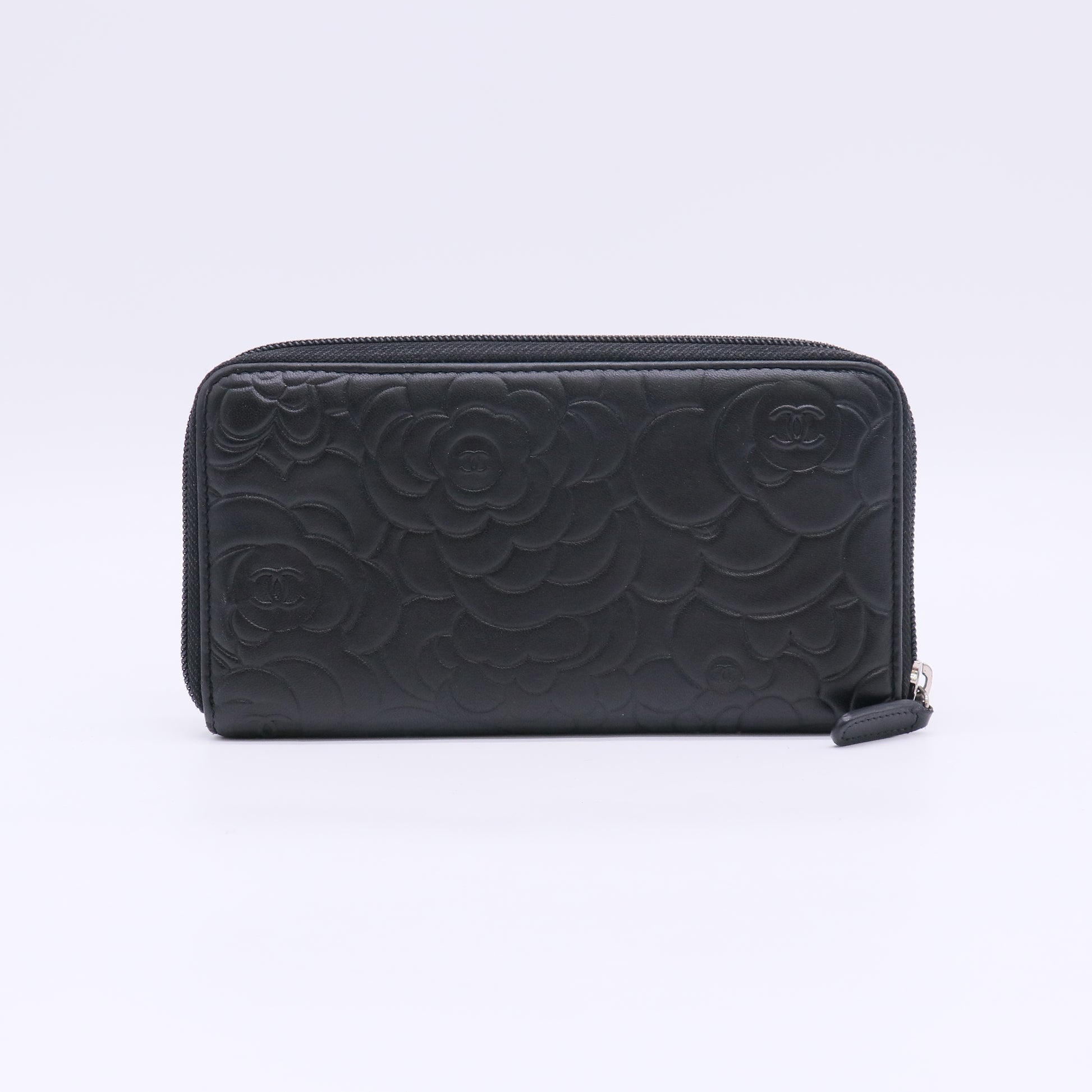 Chanel Camellia Embossed Lambskin Leather Zip Around Long Wallet W22900