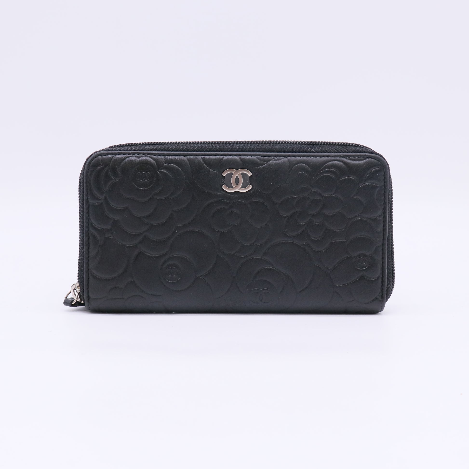 Chanel Camellia Embossed Lambskin Leather Zip Around Long Wallet W22900