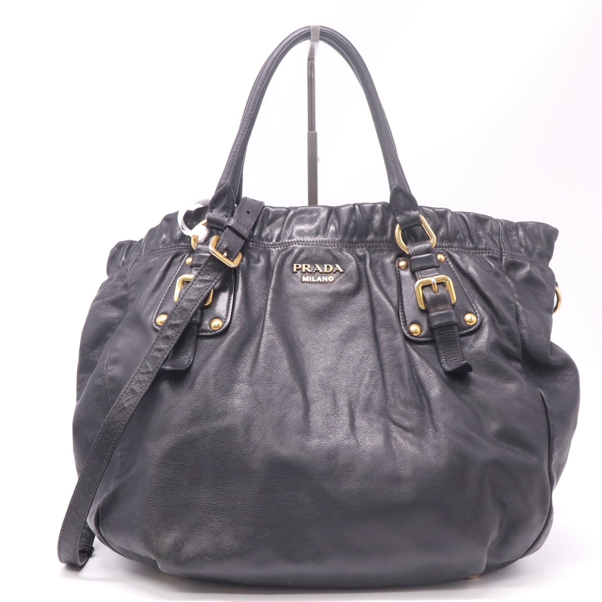 Prada Ruched Tote Bag Black twins B23052