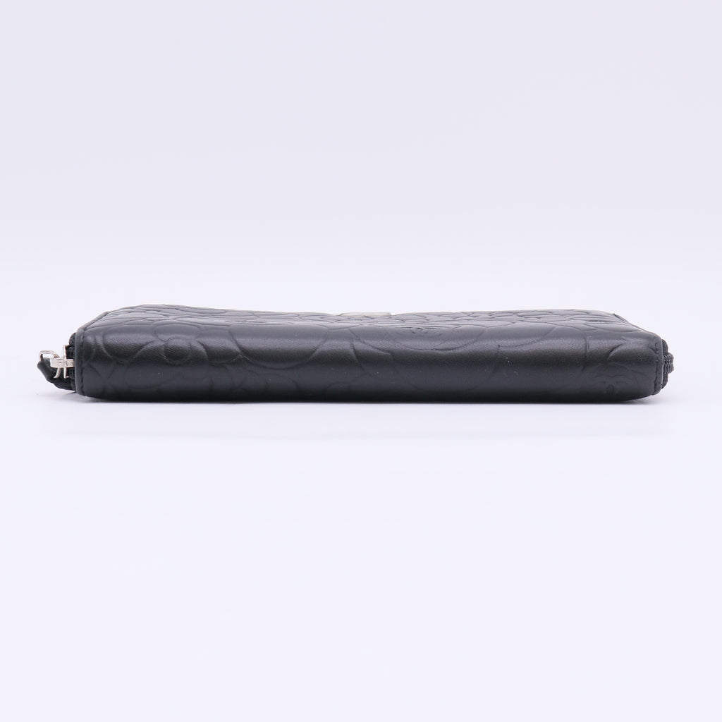 Chanel Camellia Embossed Lambskin Leather Zip Around Long Wallet W22900