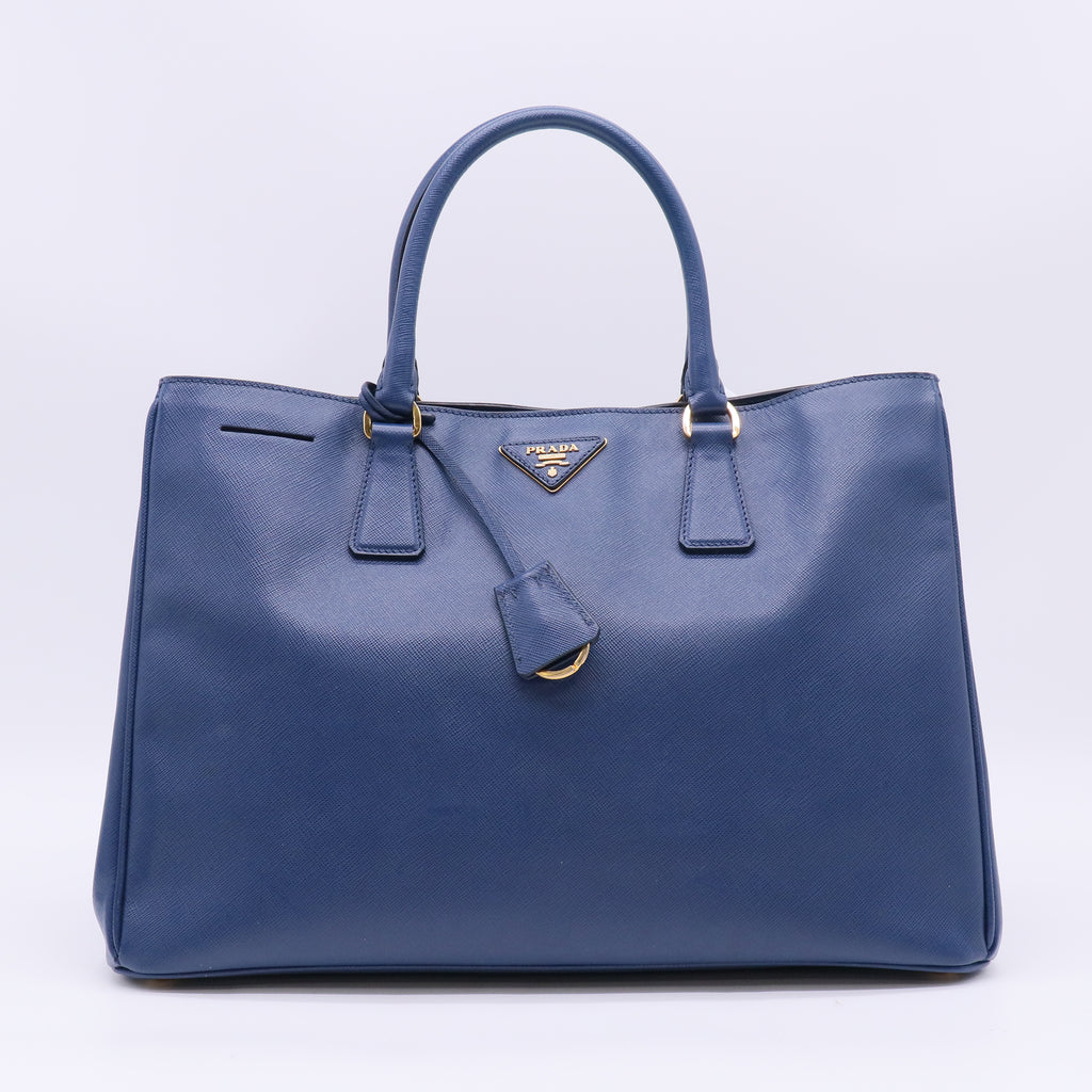 Blue Saffiano Lux Leather Double Zip Large Tote Bag B23888