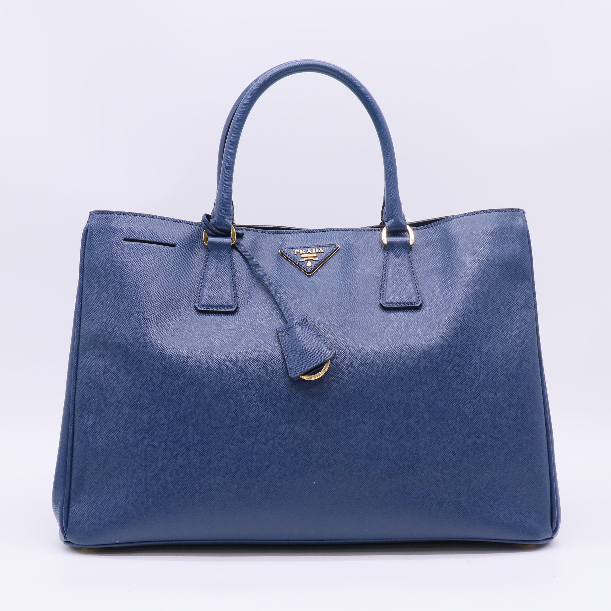 Blue Saffiano Lux Leather Double Zip Large Tote Bag B23888