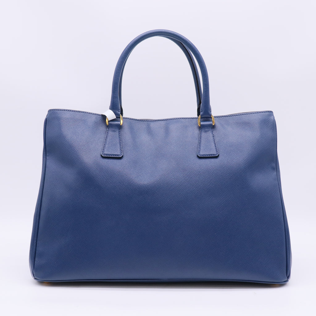 Blue Saffiano Lux Leather Double Zip Large Tote Bag B23888