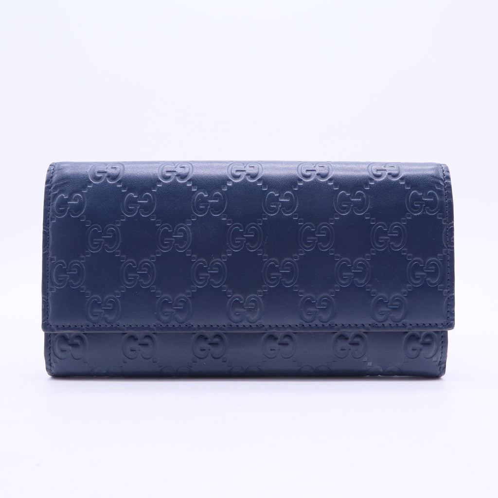 Guccisima Leather Navy Bifold Long Wallet Navy blue W20220
