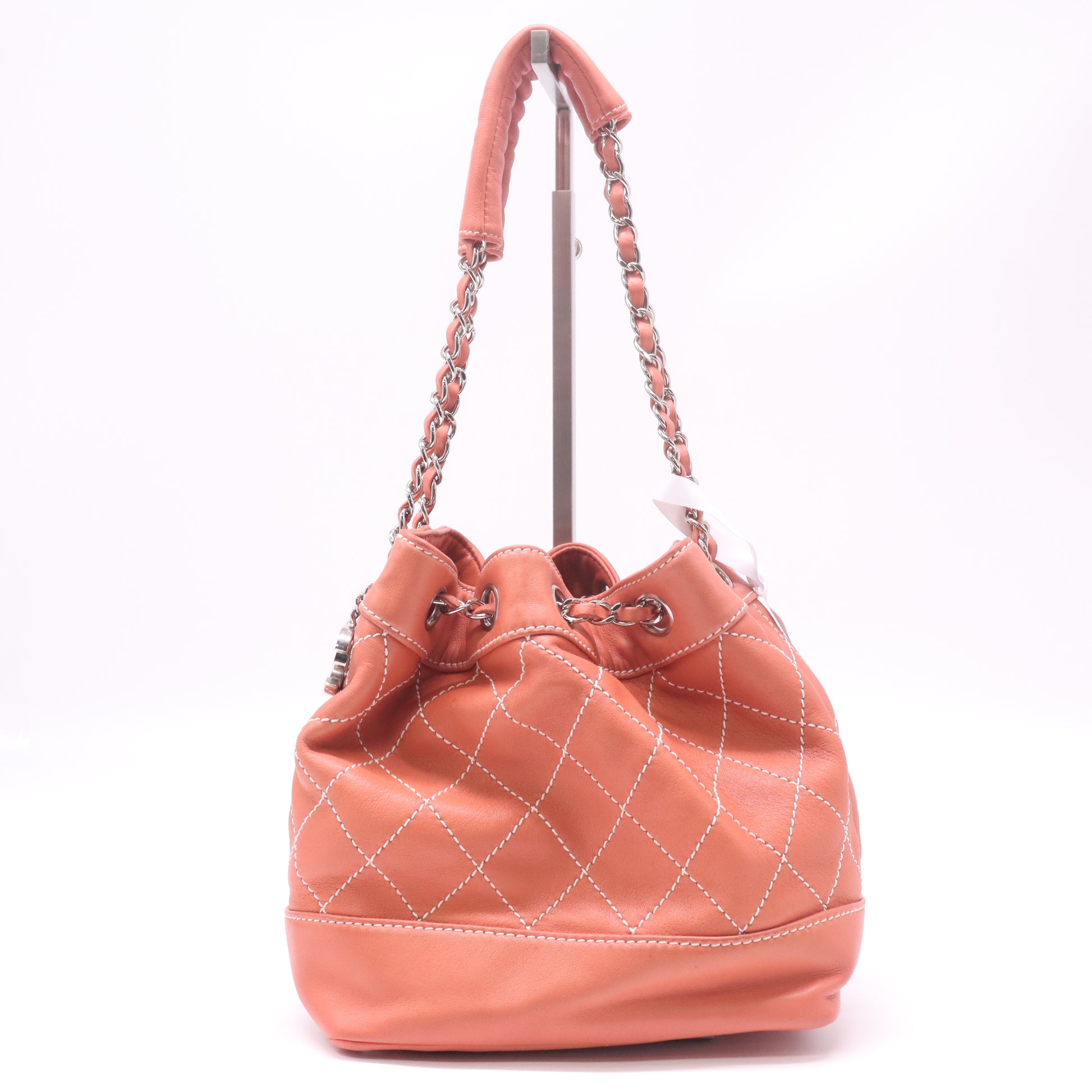 Chanel Surpique Drawstring Bucket Bag Coral  twins B23125