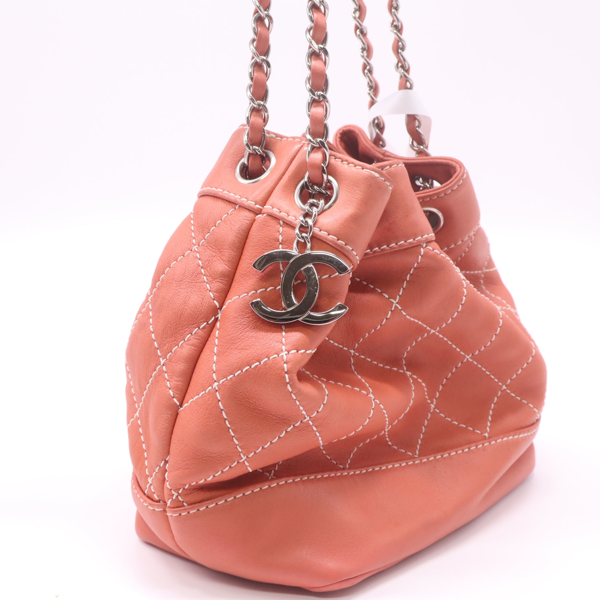 Chanel Surpique Drawstring Bucket Bag Coral  twins B23125