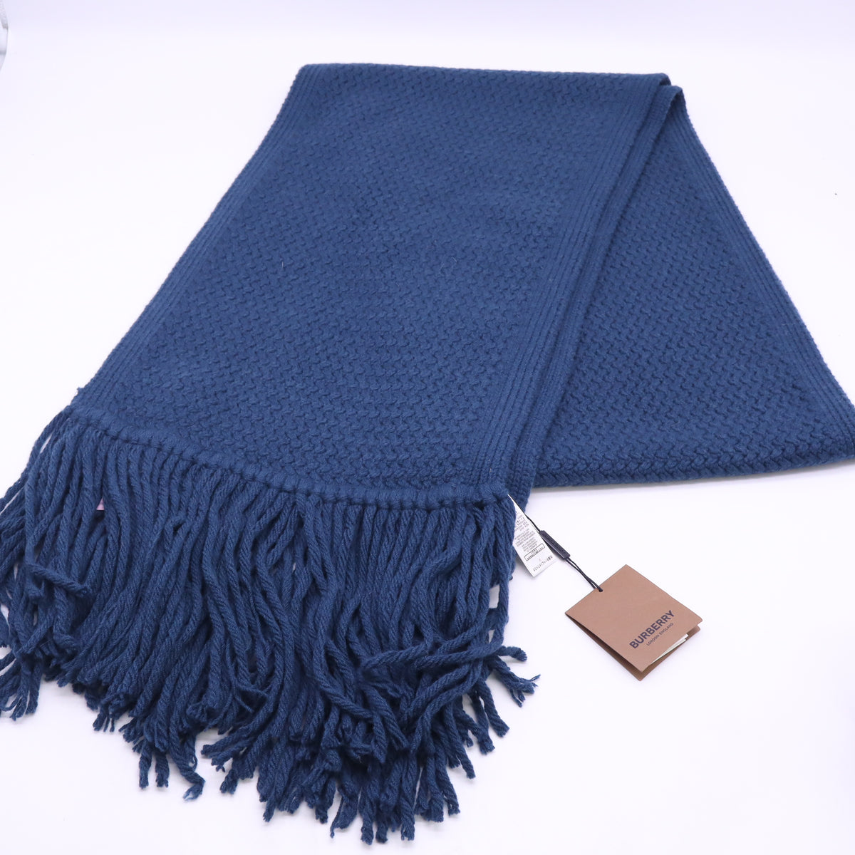 Burberry Navy Blue Textured Fringe Knit Scarf Twins LDJ6783