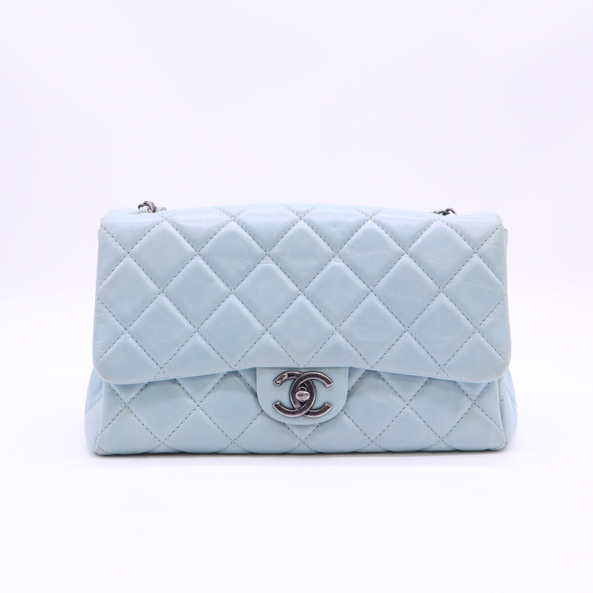 Chanel Light Blue Glazed Calfskin Quilted Coco Soft Flap Bag twins LDZ1686