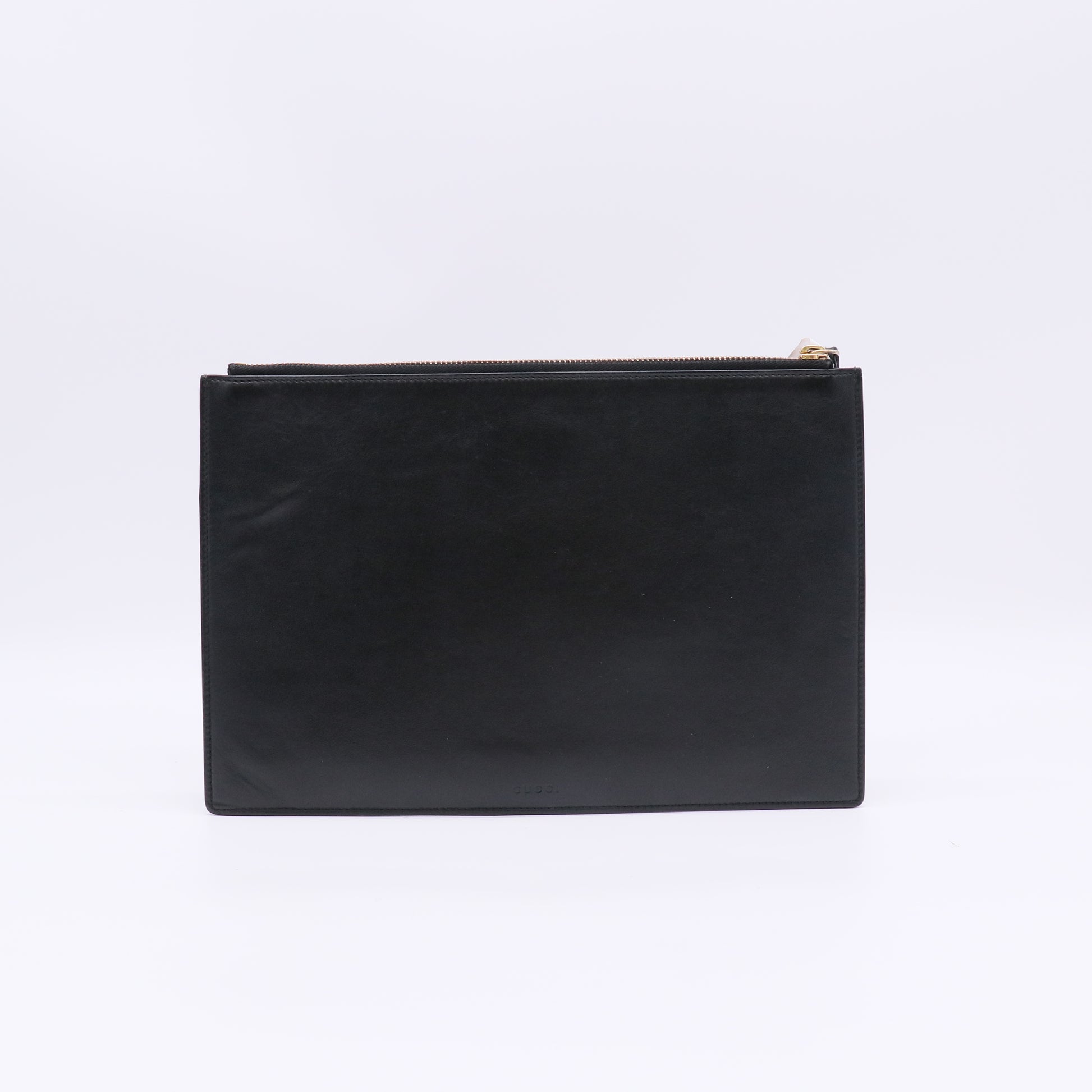 Gucci Black Leather Embroidered Blind For Love Bee Zip Pouch twins W22443