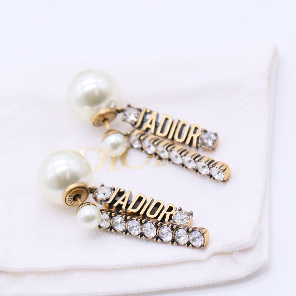 J'ADIOR Tribal Earrings Drop Line Stone Metal Resin White Pearl
