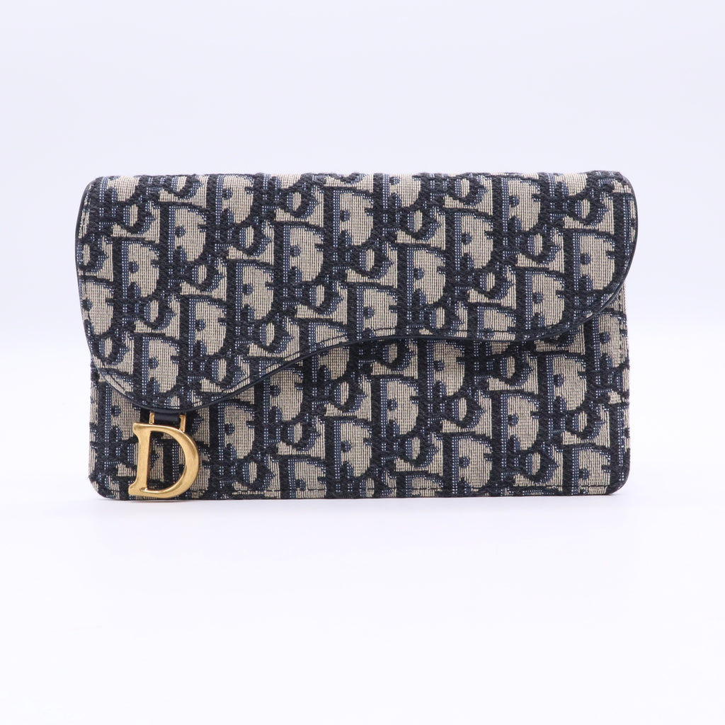 Blue Oblique Canvas Saddle Large Pouch Wallet TWINS W20691