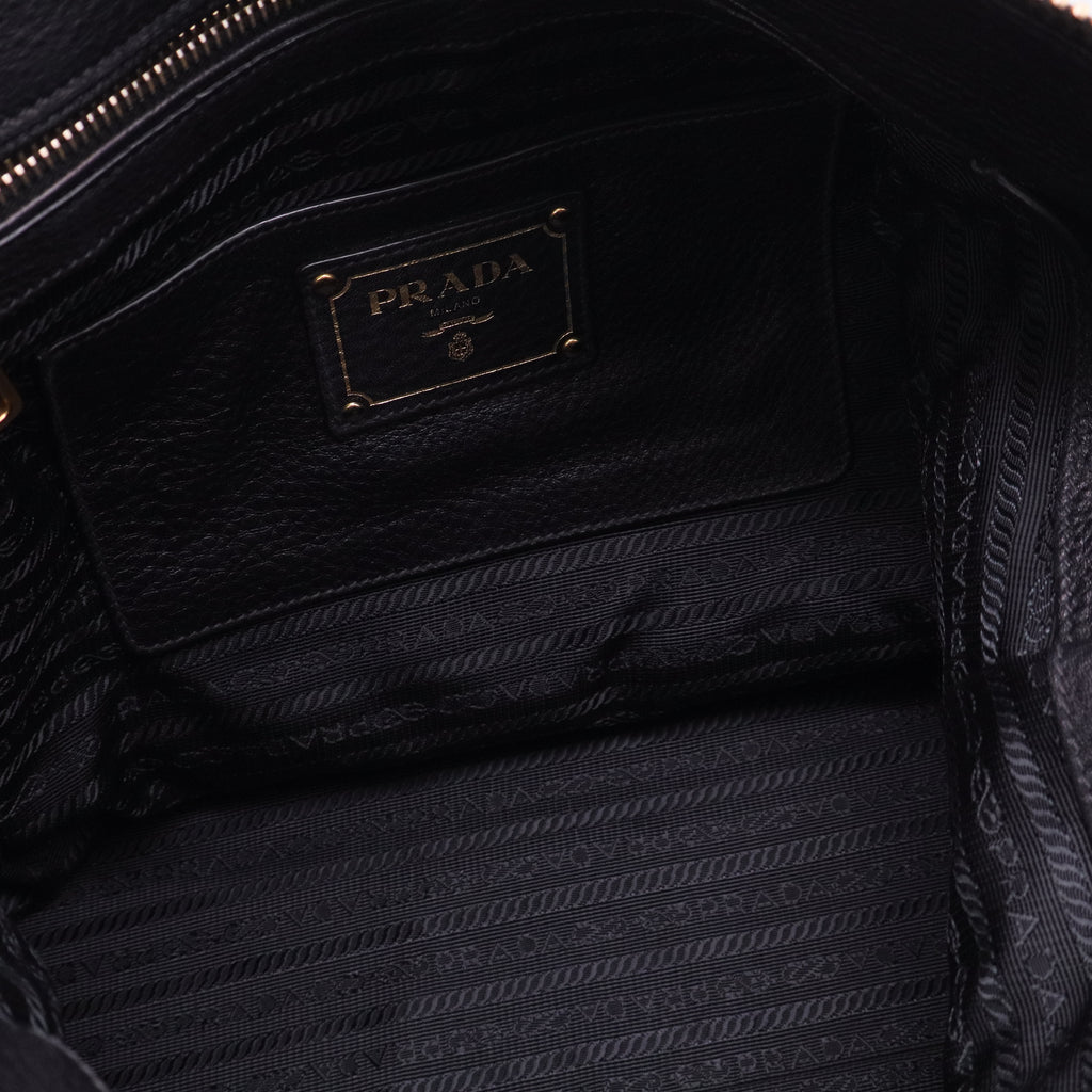 Prada Vitello Daino Zippy Shoulder Bag Nero twins