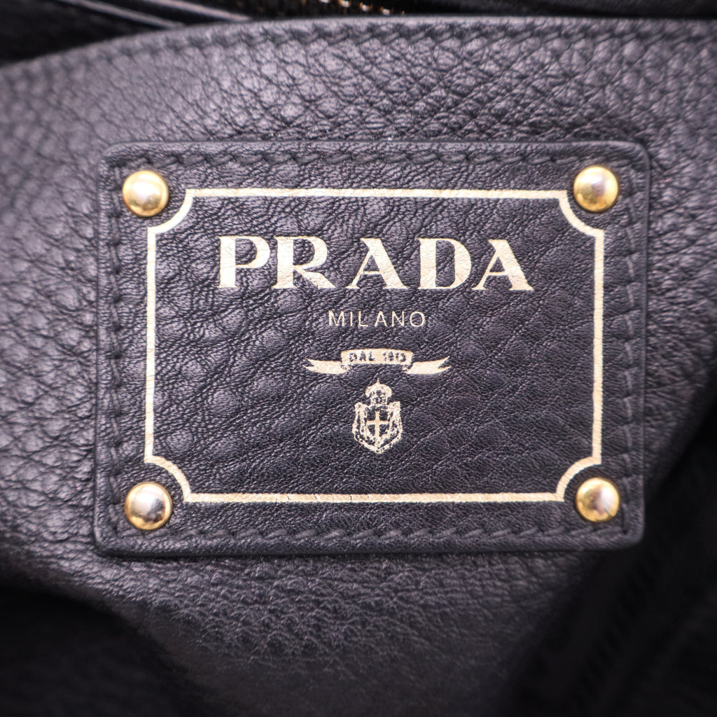 Prada Vitello Daino Zippy Shoulder Bag Nero twins