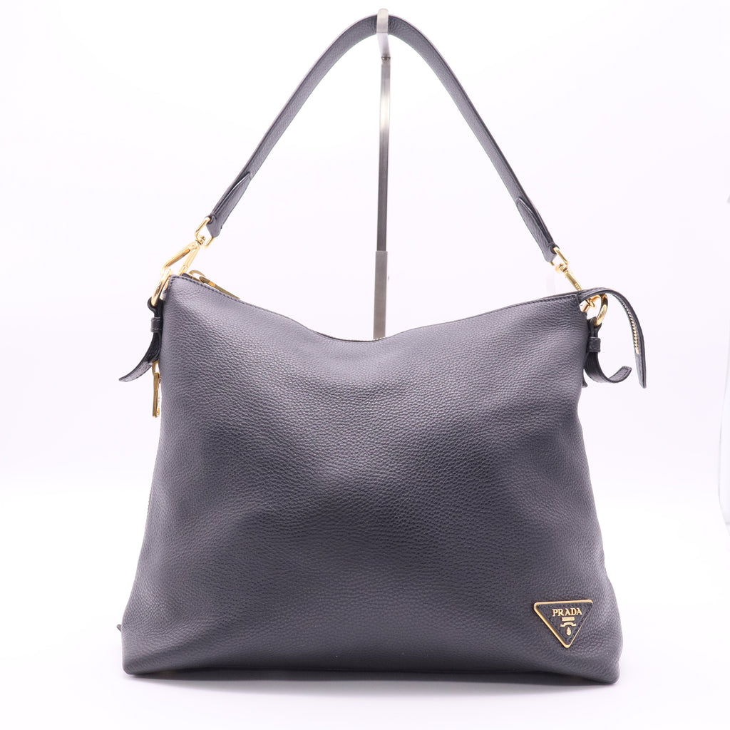 Prada Vitello Daino Zippy Shoulder Bag Nero twins