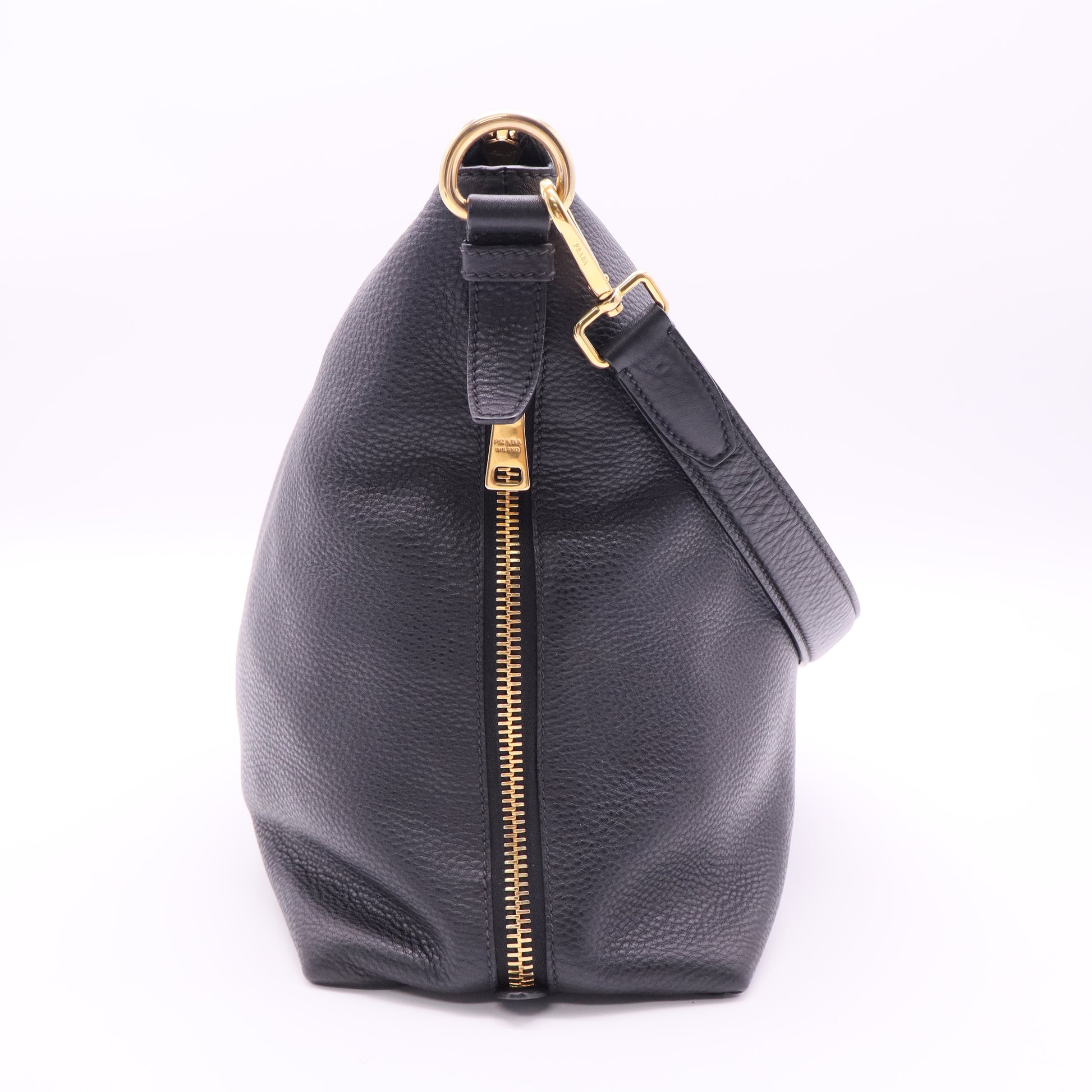 Prada Vitello Daino Zippy Shoulder Bag Nero twins