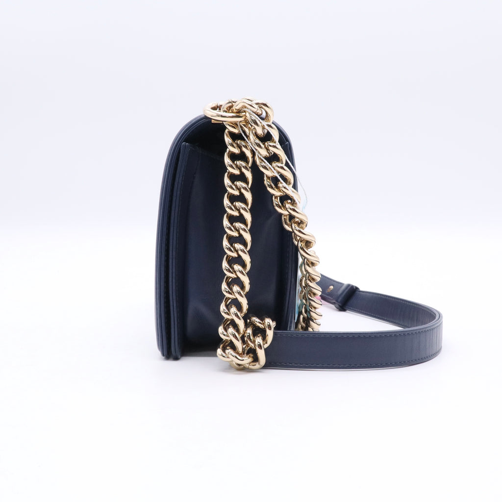 Chanel Navy Blue Quilted Lambskin Leather Medium Boy Bag twins LDJ3490