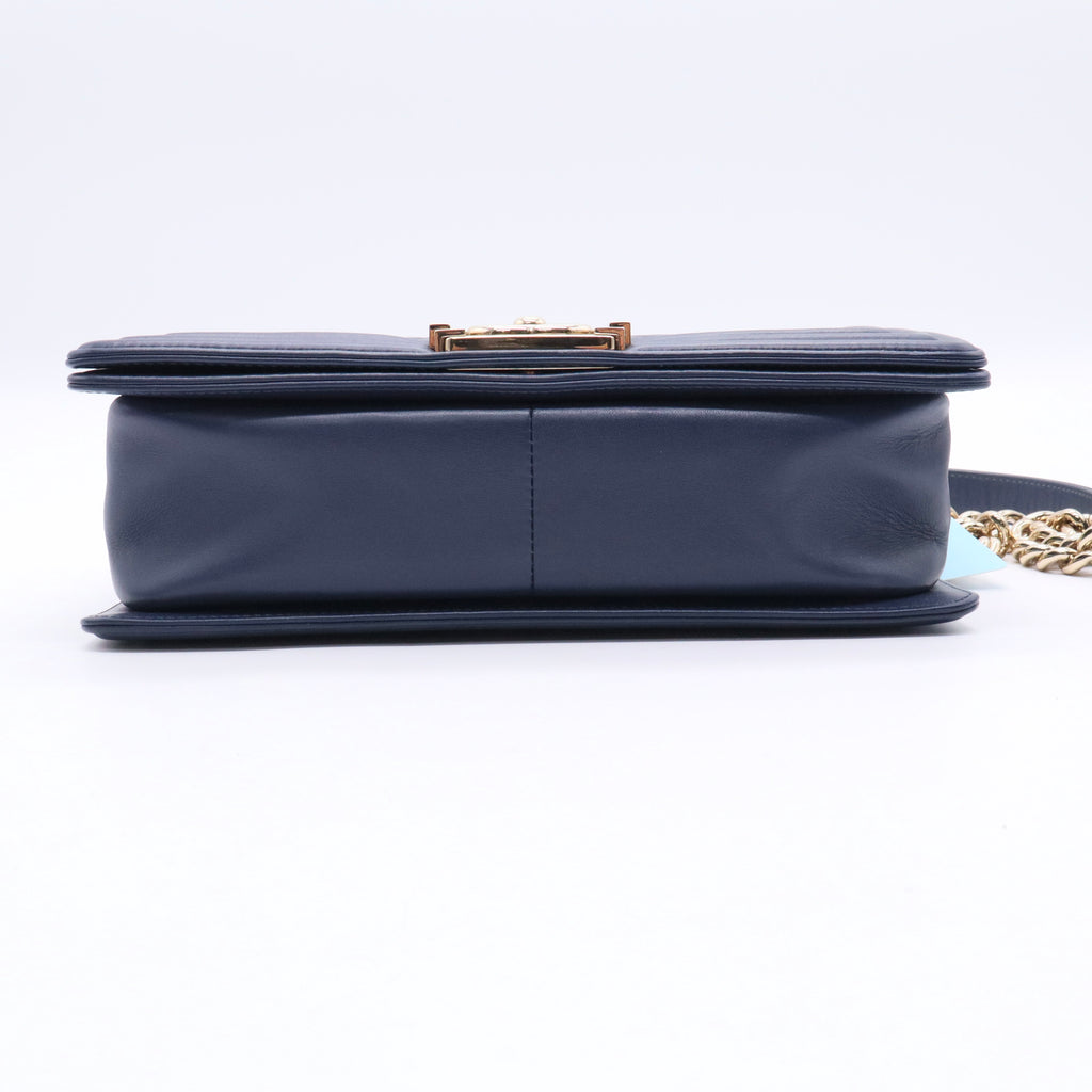 Chanel Navy Blue Quilted Lambskin Leather Medium Boy Bag twins LDJ3490