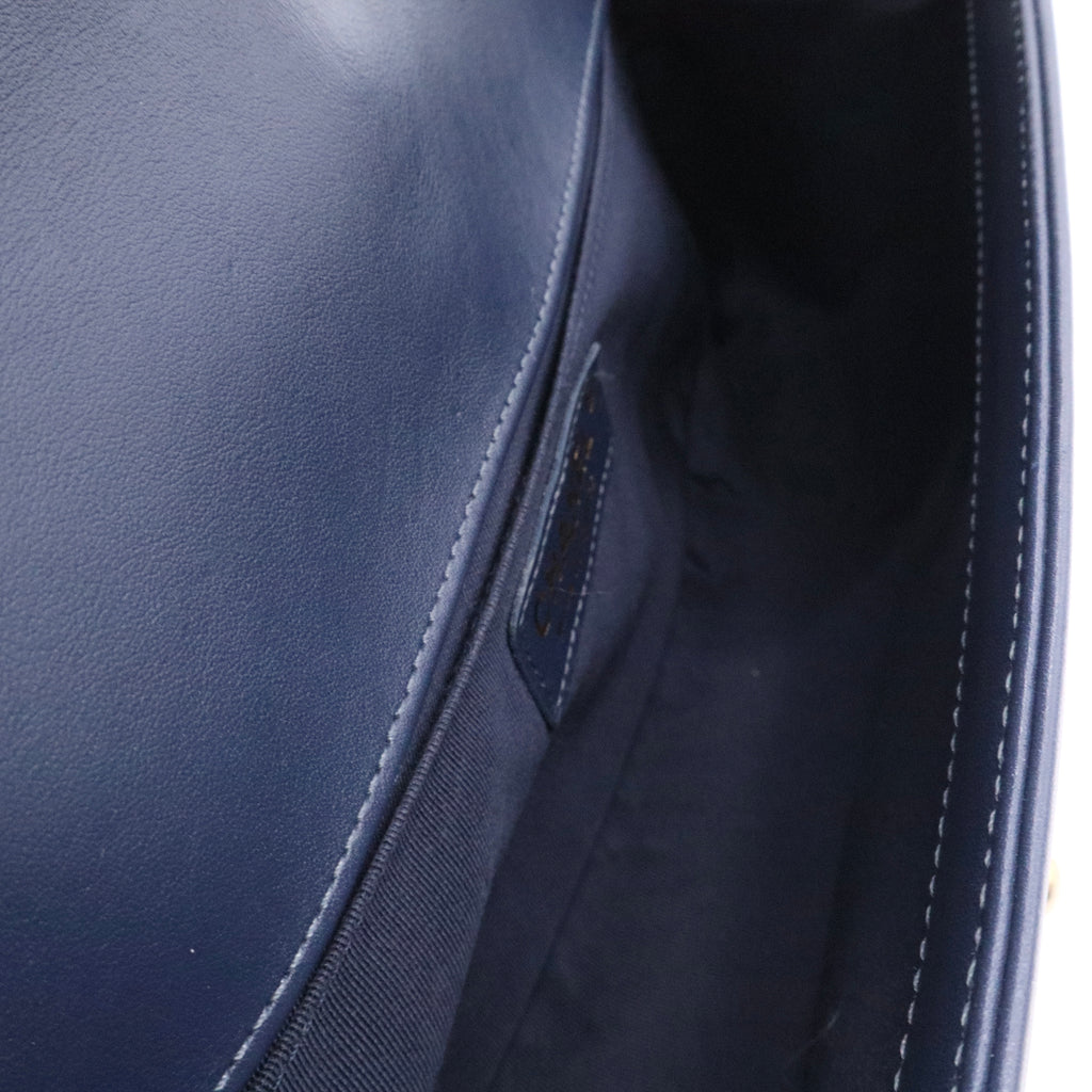 Chanel Navy Blue Quilted Lambskin Leather Medium Boy Bag twins LDJ3490