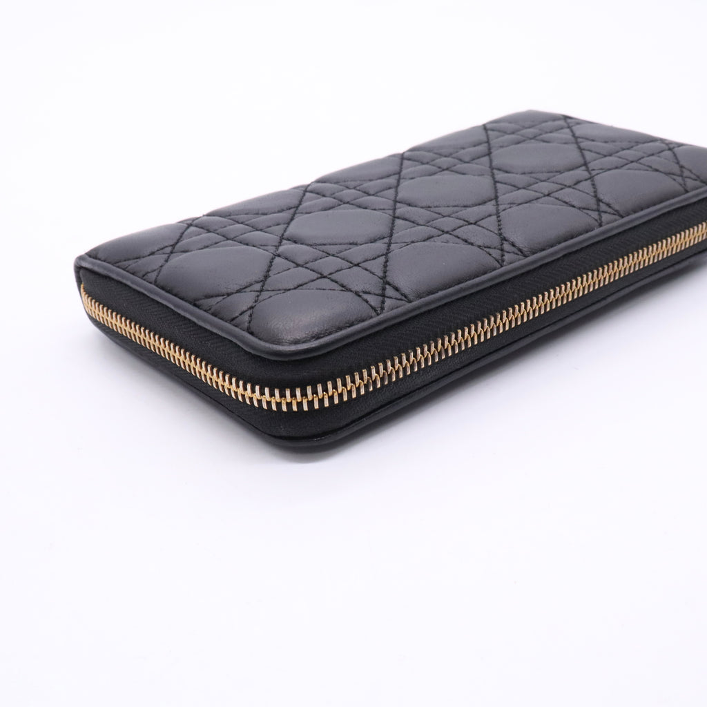 Christian Dior Black Cannage Quilted Lambskin Leather Lady Dior Zippy Wallet twins W20552