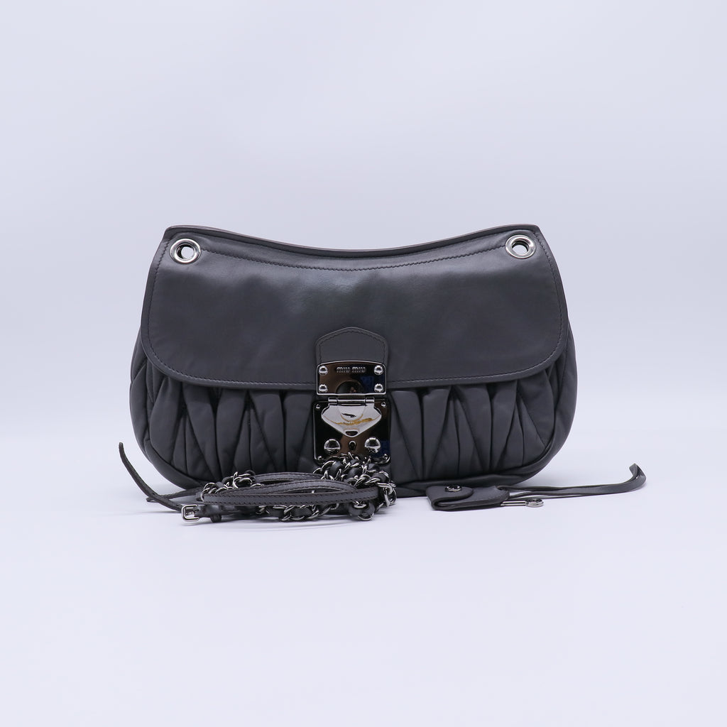 Navy Blue Metalasse Leather Chain Shoulder Bag B21348