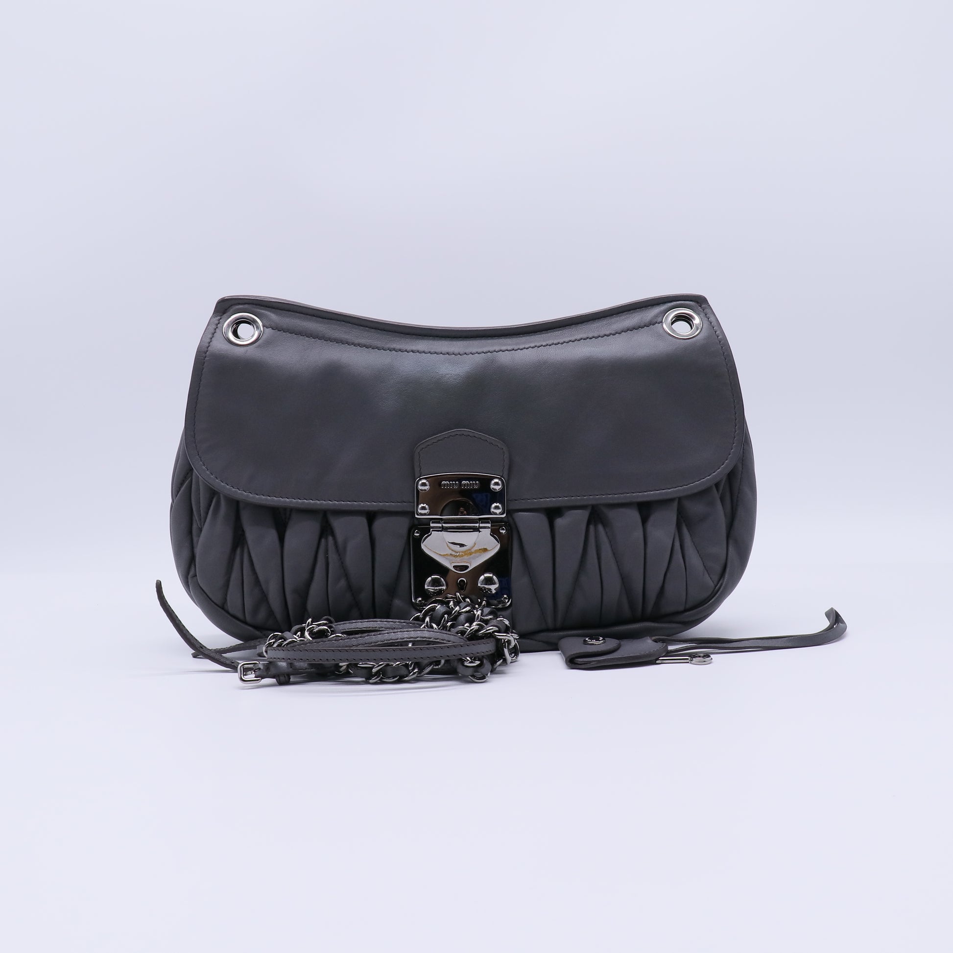 Navy Blue Metalasse Leather Chain Shoulder Bag B21348