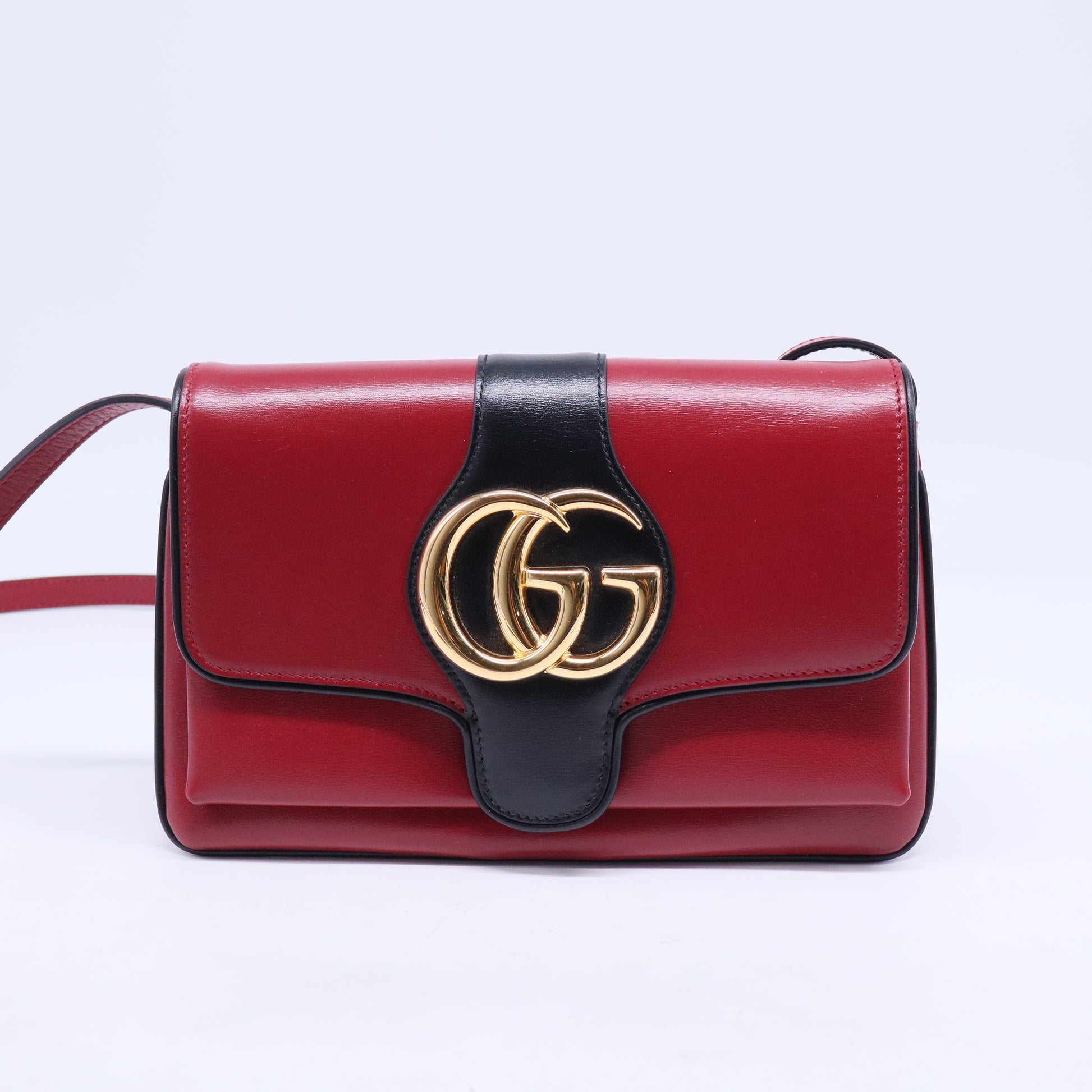 Vitello Palmellato Lux Bi-Color Small Arli Flap Shoulder Bag New Cherry Red Black