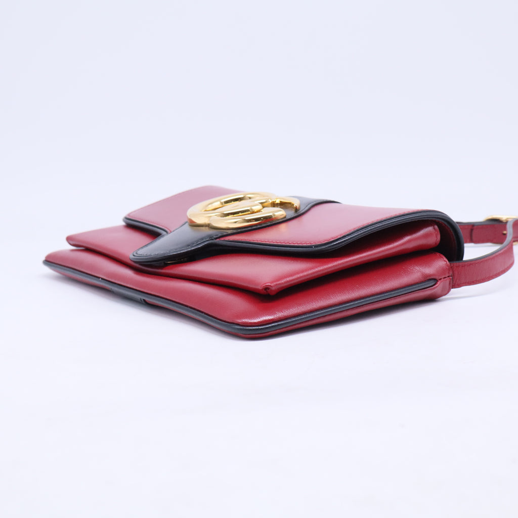 Vitello Palmellato Lux Bi-Color Small Arli Flap Shoulder Bag New Cherry Red Black