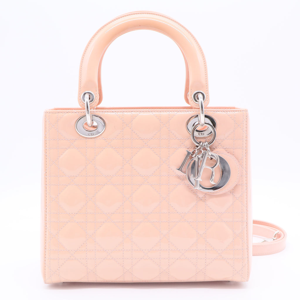 Patent Cannage Medium Lady Dior Rose Clair