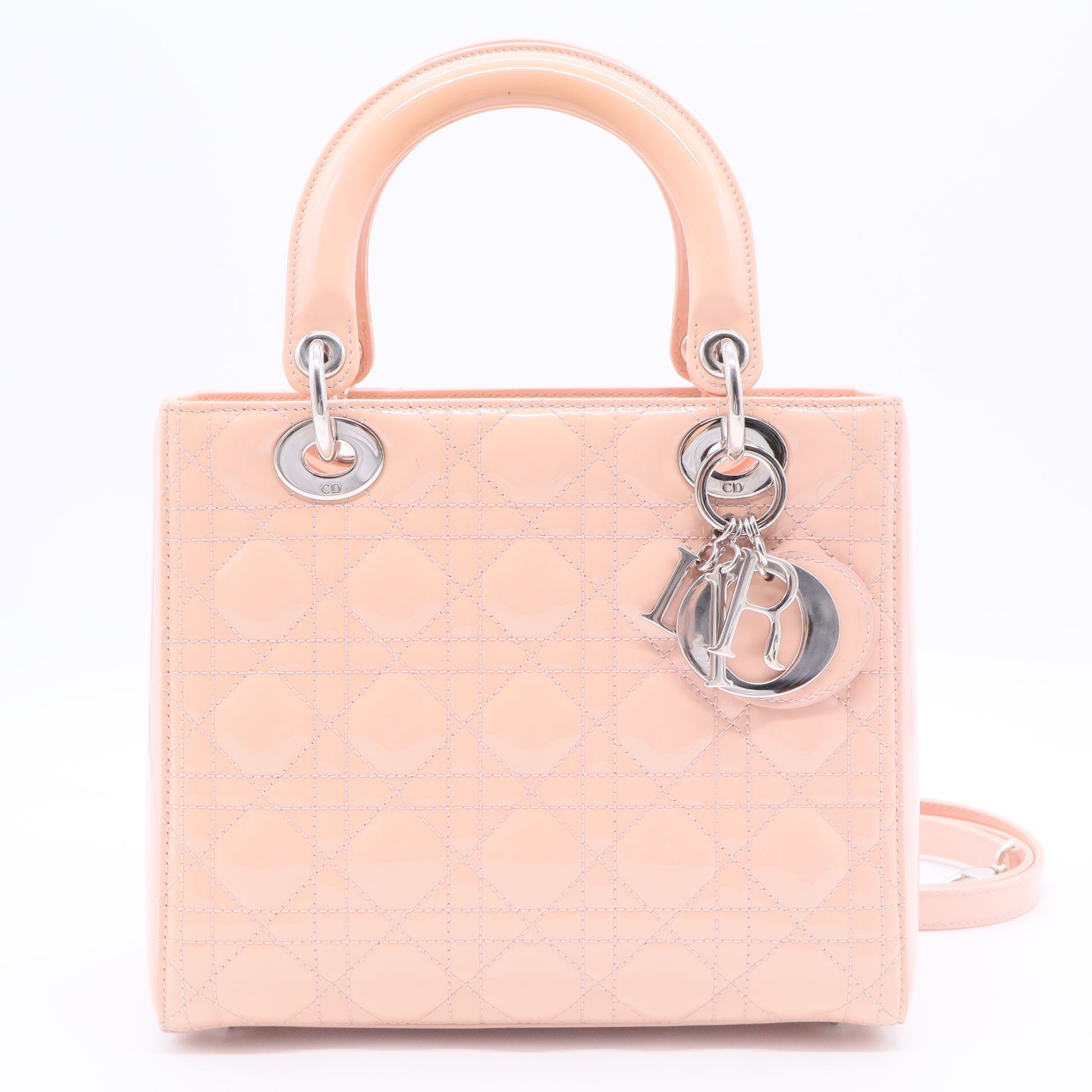 Patent Cannage Medium Lady Dior Rose Clair