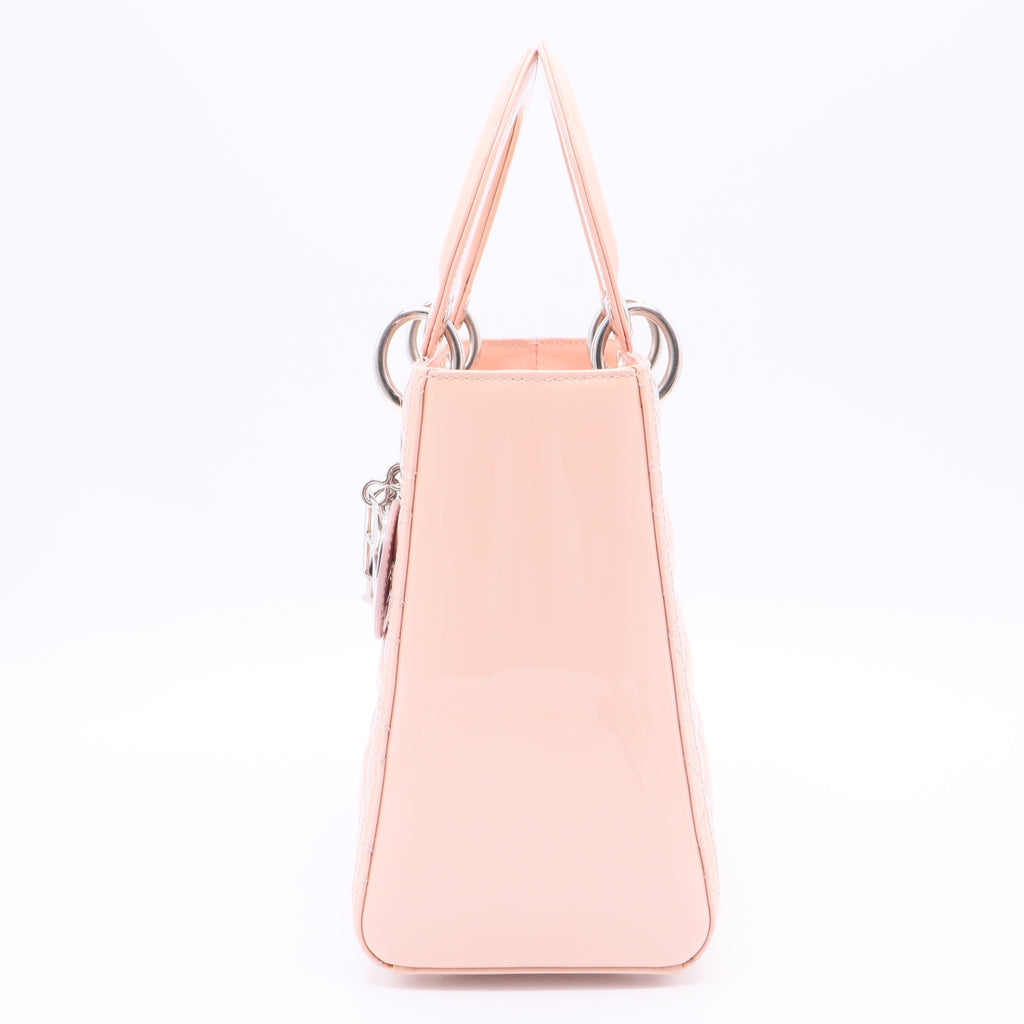 Patent Cannage Medium Lady Dior Rose Clair