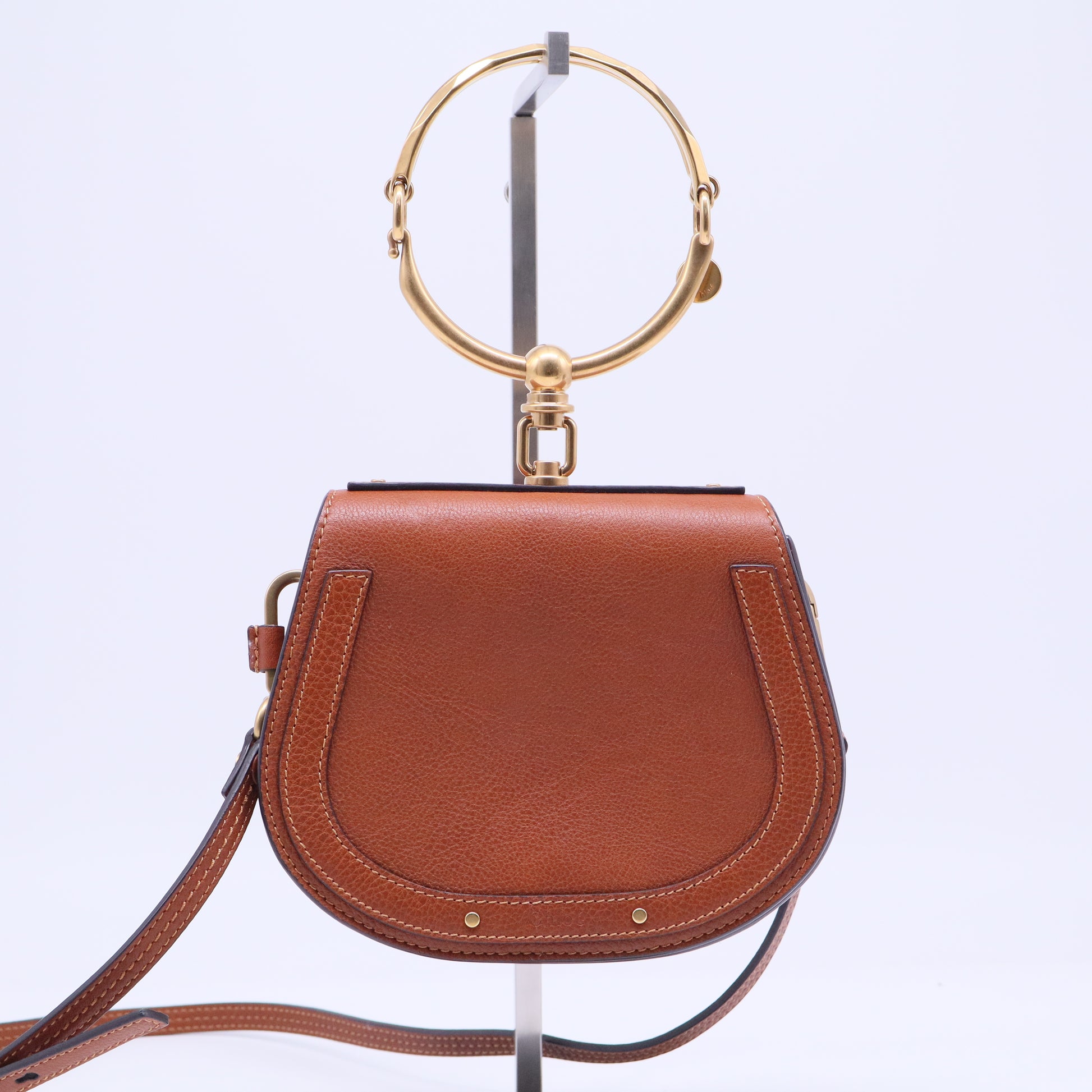 Grained Calfskin Studded Small Marcie Saddle Tan