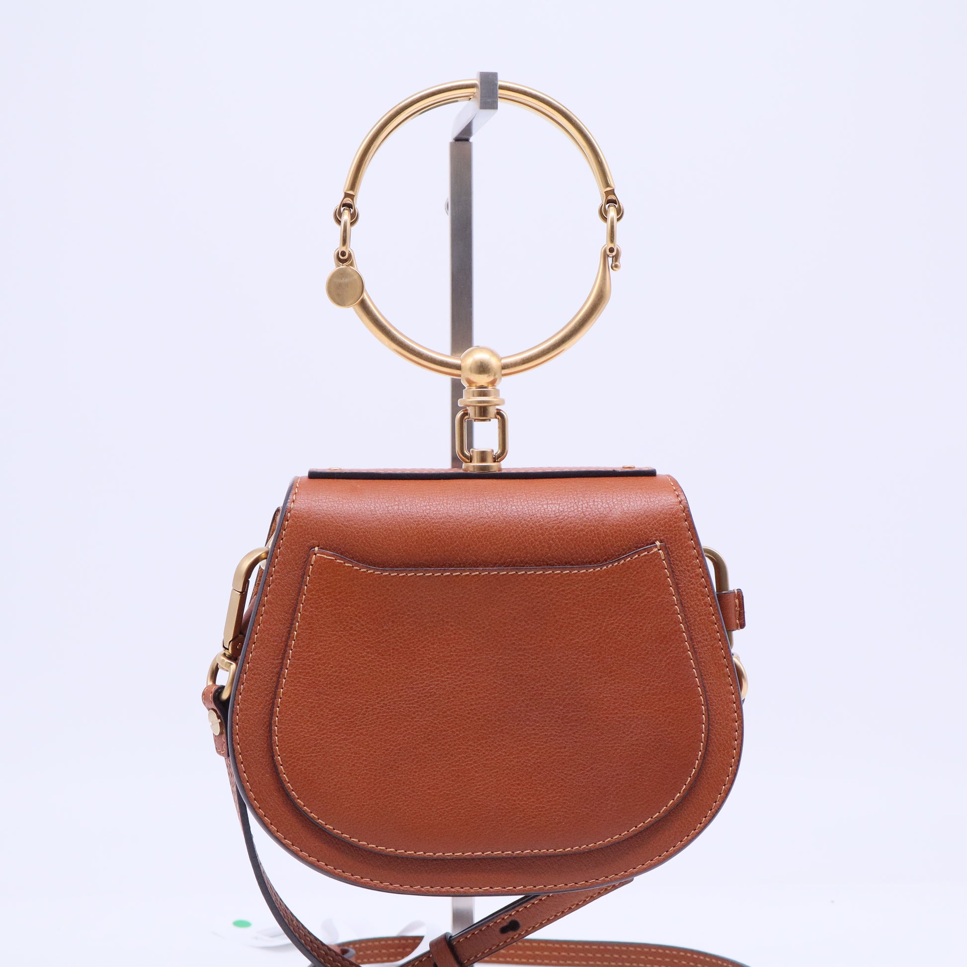 Grained Calfskin Studded Small Marcie Saddle Tan