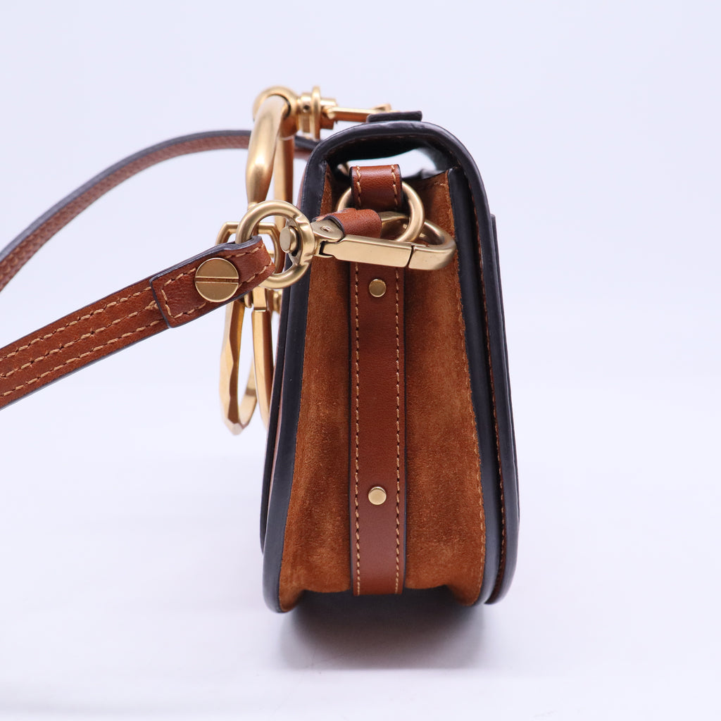 Grained Calfskin Studded Small Marcie Saddle Tan