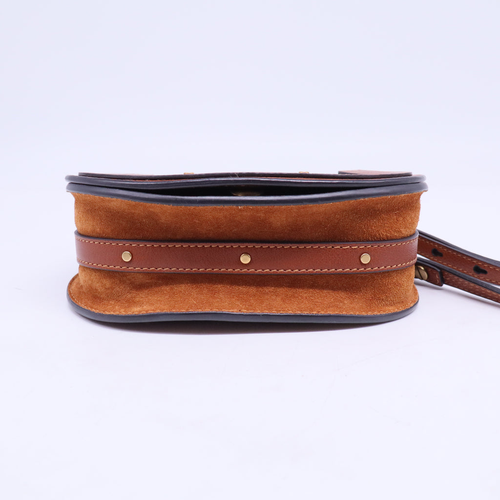 Grained Calfskin Studded Small Marcie Saddle Tan