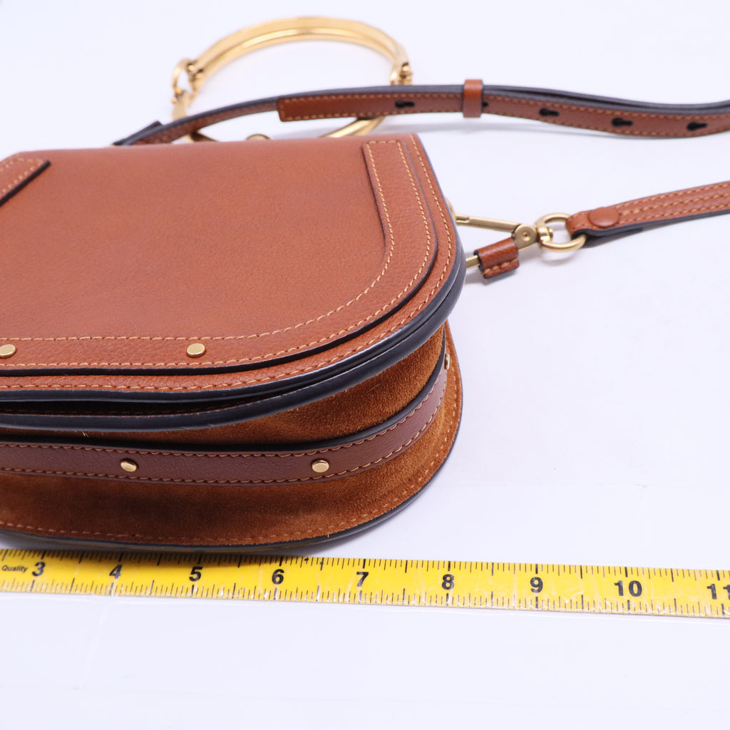 Grained Calfskin Studded Small Marcie Saddle Tan