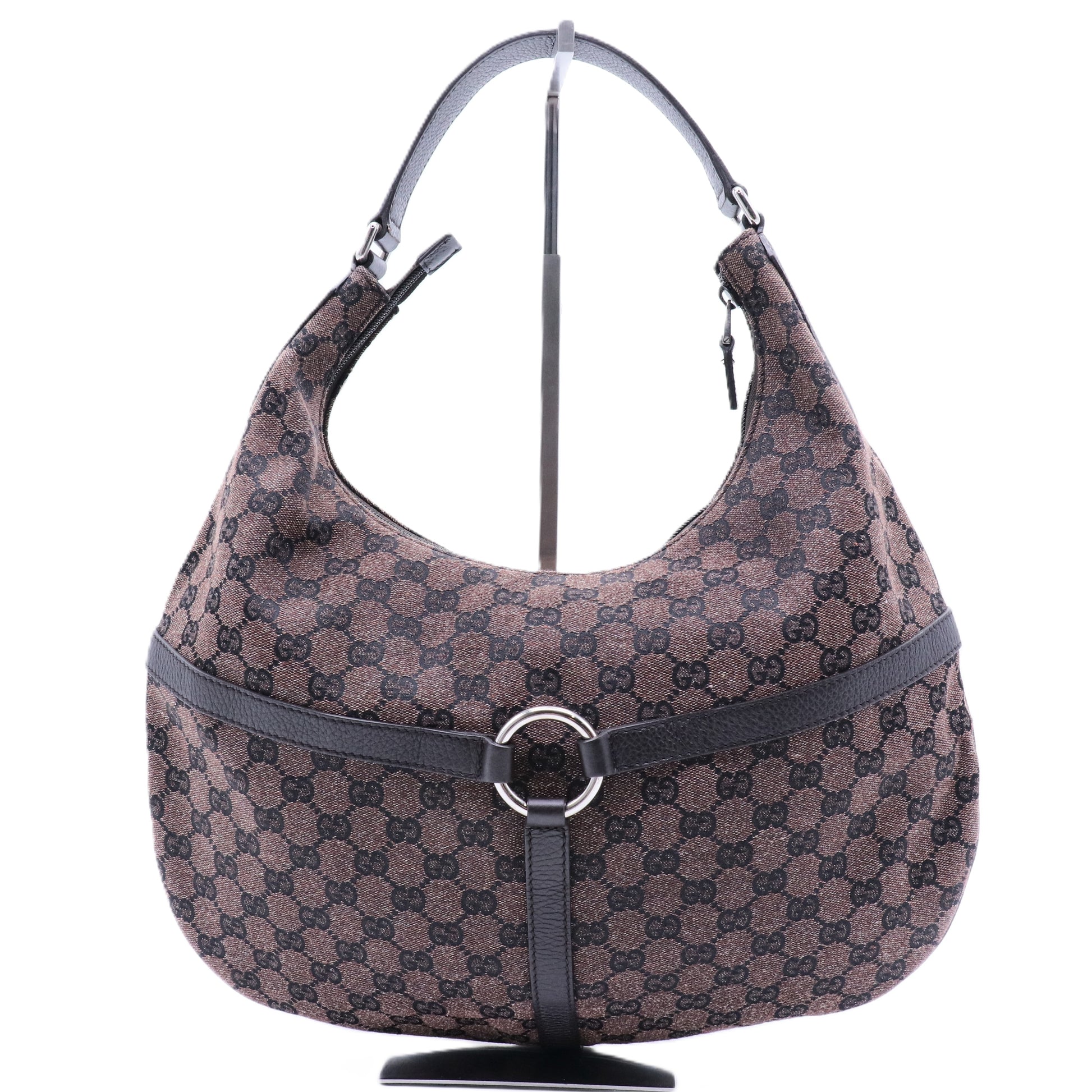 Brown GG Reins Canvas Hobo Bag Dark brown