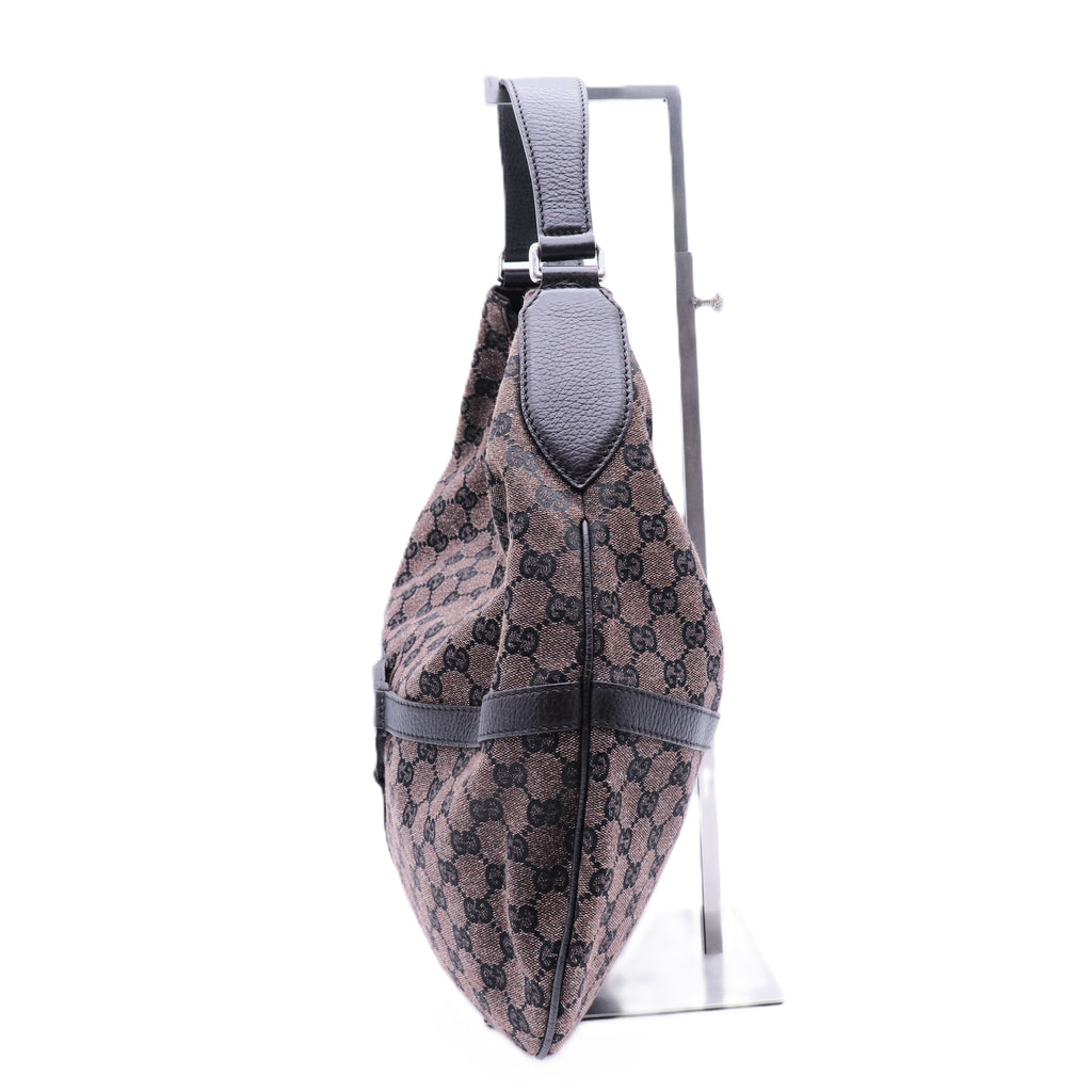 Brown GG Reins Canvas Hobo Bag Dark brown