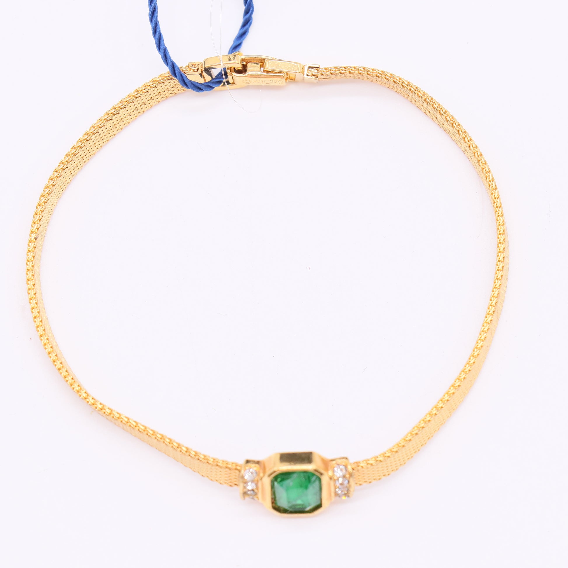 Christian Dior Vintage Emerald Green Poured Glass Mesh Bracelet twins LDJ4906