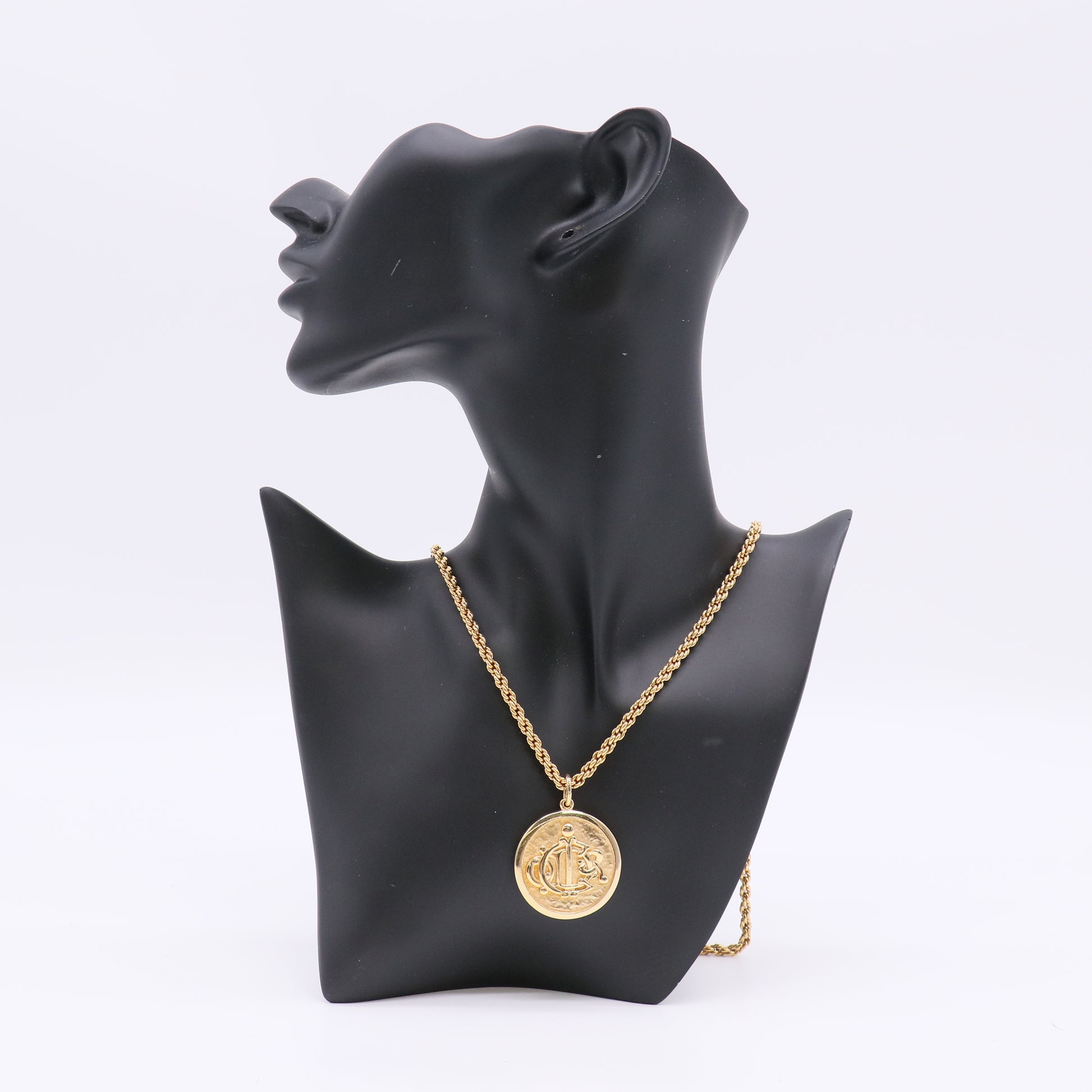 Christian Dior Vintage Medallion Coin Pendant Necklace twins LDJ4898