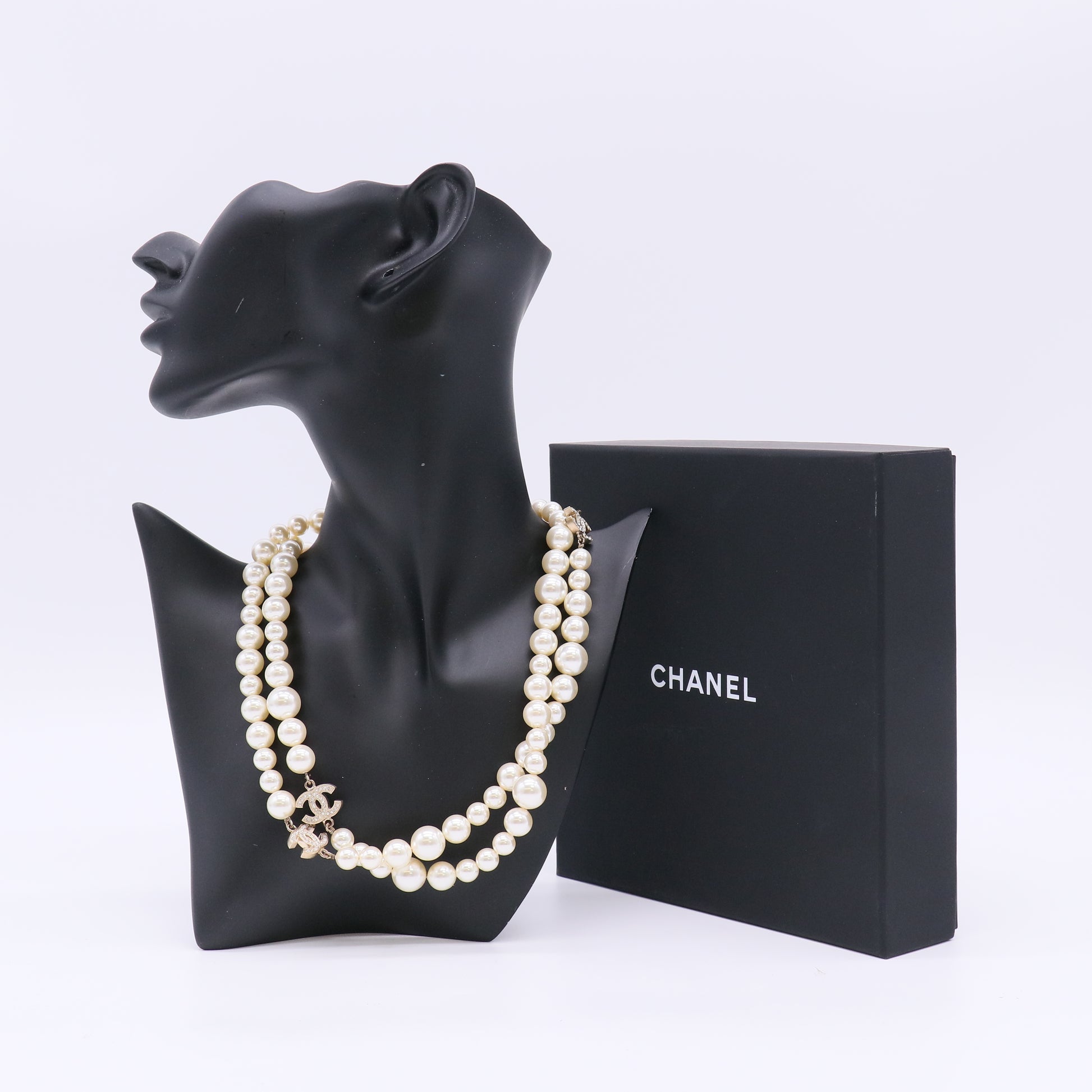 Chanel Ivory Faux Double Strand Necklace with Pearl-Embellished CC Pendants W22953