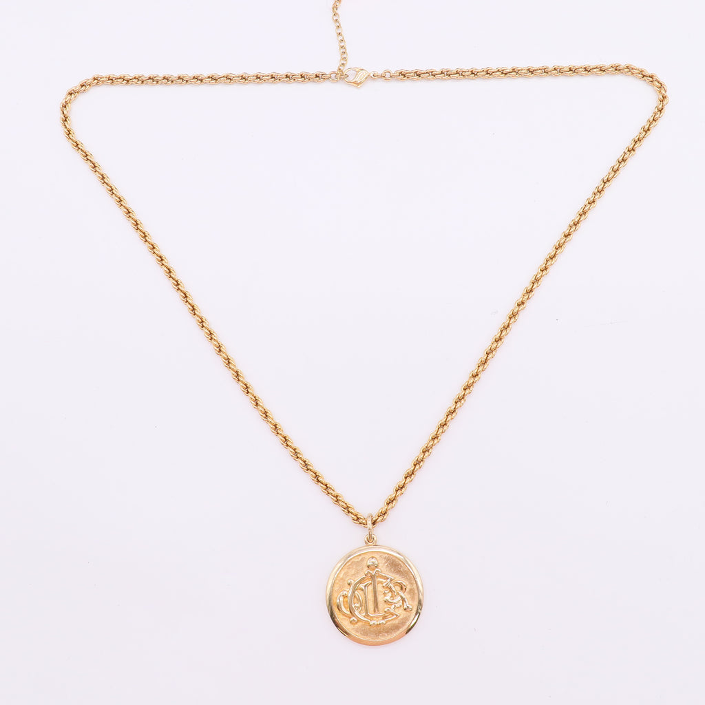 Christian Dior Vintage Medallion Coin Pendant Necklace twins LDJ4898